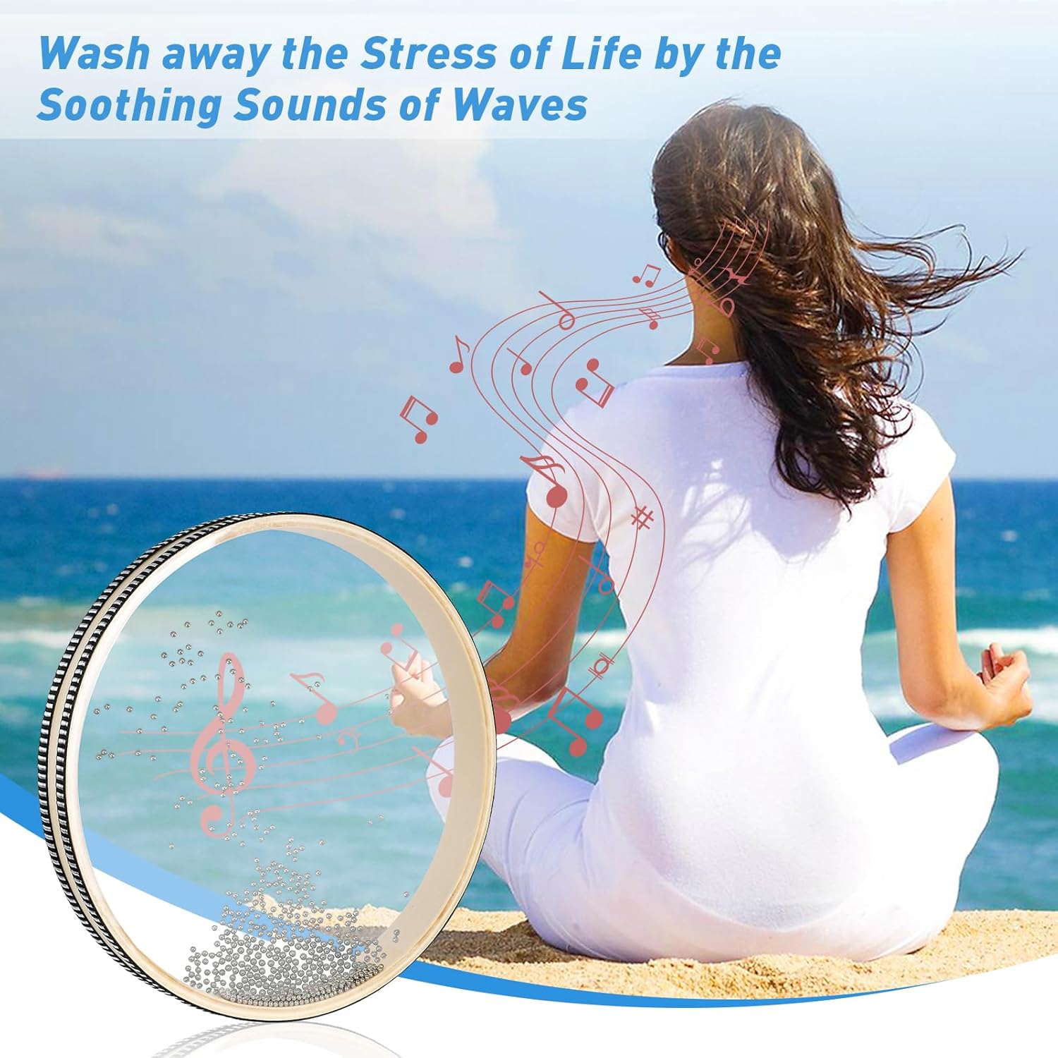 8 Inch 10 Inch Sea Wave Sound Drum, 2 Pcs Wave Bead Ocean Drum Sea Sound Drum with Wooden Shell Musical Instrument Percussion for Home School Supplies - Image 2