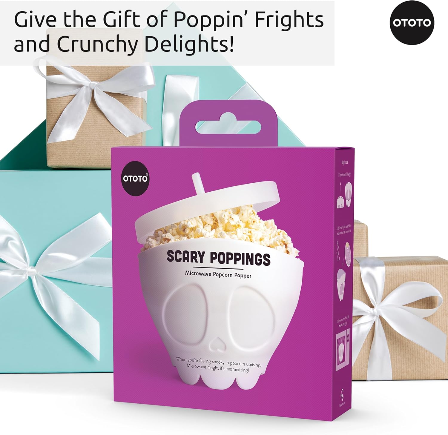 OTOTO New Scary Poppings Microwave Popcorn Popper - Gothic Popcorn Microwave Popper, Silicone Microwave Popcorn, Collapsible Bowl Popcorn Bowls, Halloween Goth Accessories Goth Gifts (White) - Image 7