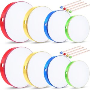 Boao 8 Pcs Kids Hand Drums Percussion Wood Frame Drums with Stick 12 Inch 10 Inch 8 Inch 6 Inch Percussion Musical Instruments for Christmas Home School Kids Adults Beginners Gifts, Multicolor