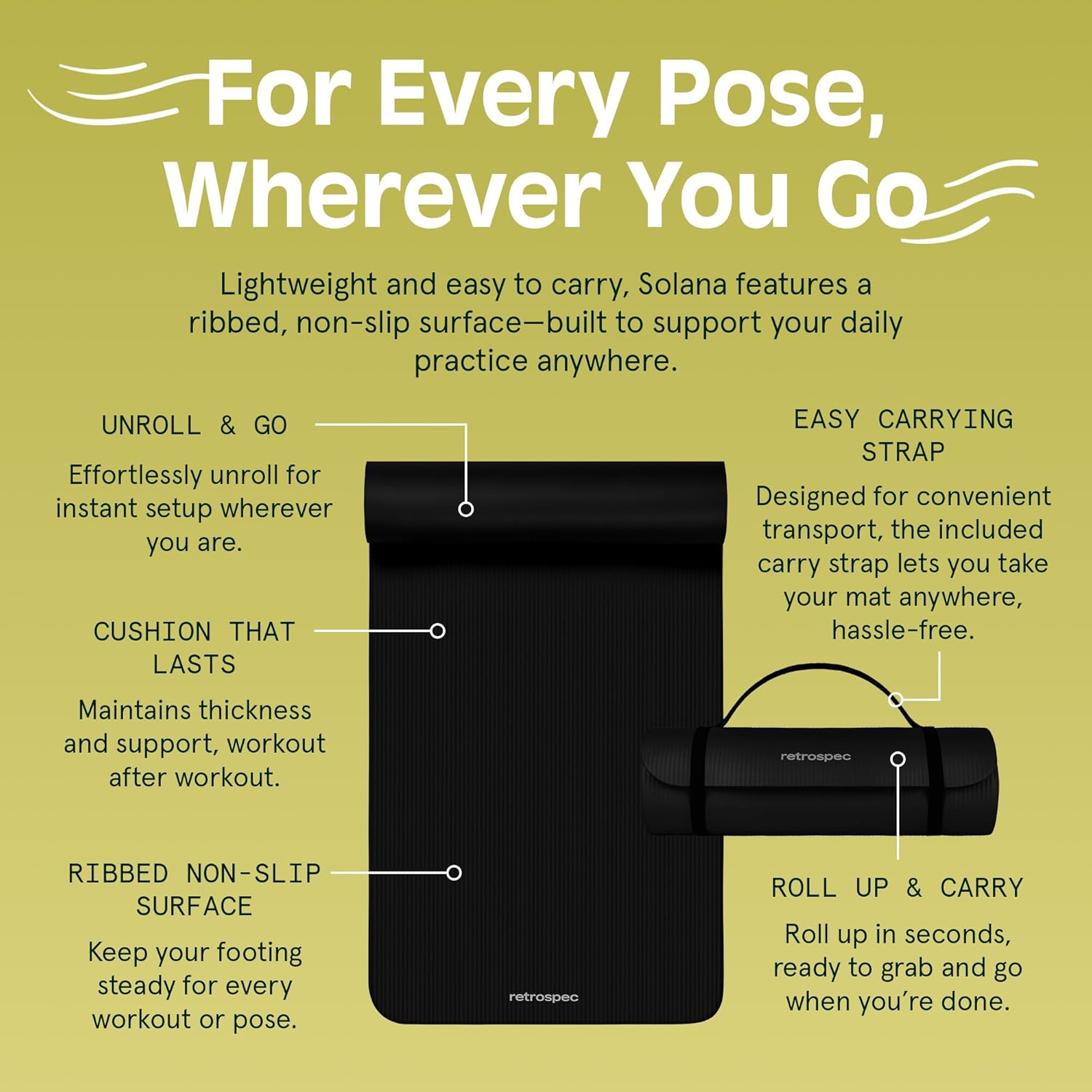 Retrospec Solana Yoga Mat 1" Thick With Nylon Carry Strap for Men & Women - Non Slip Exercise Mat for Home Yoga, Pilates, Stretching, Floor & Fitness Workouts - Image 6