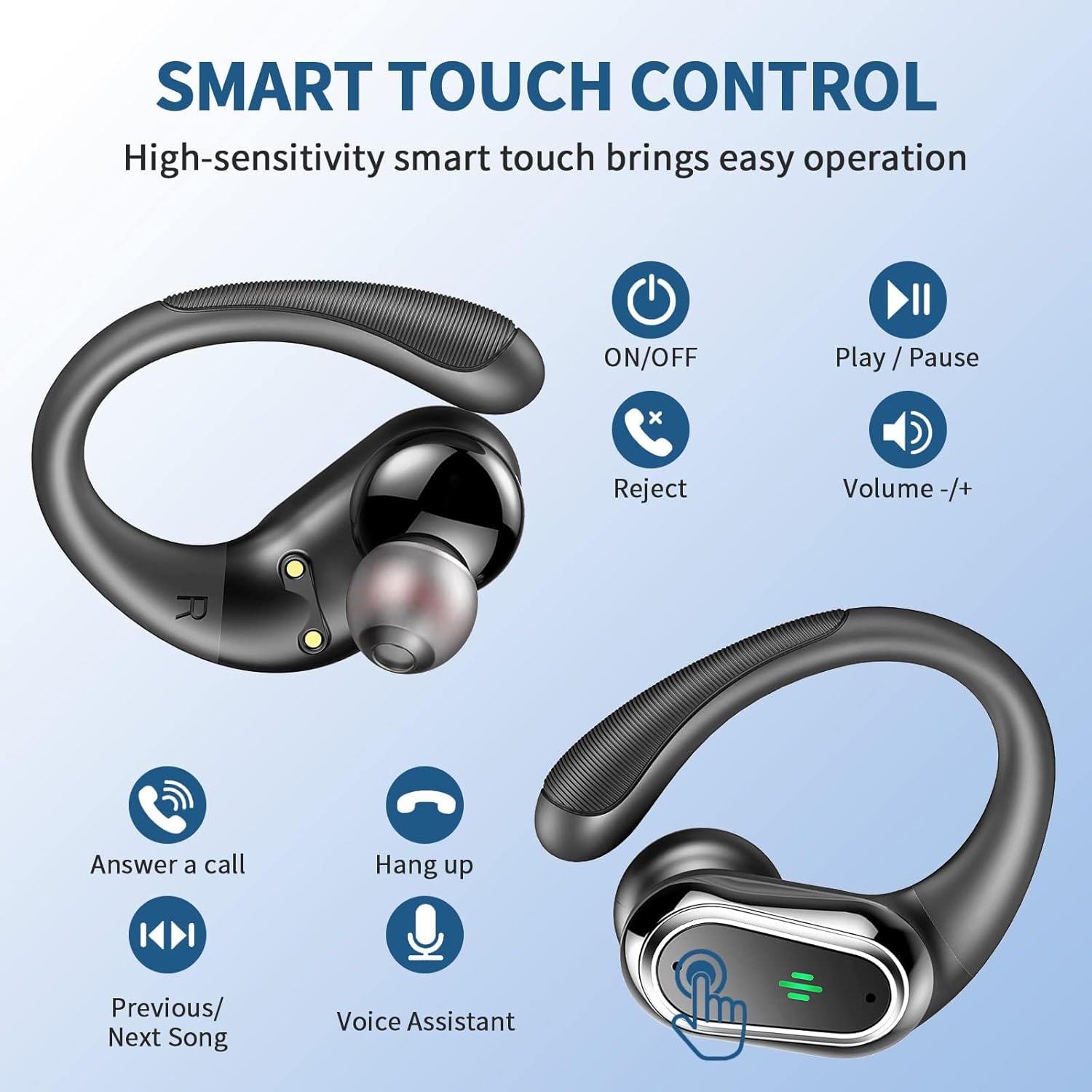 Wireless Earbuds, 2025 Bluetooth 5.4 Headphones Sport, Bluetooth Earbuds with ENC Noise Canceling Mic, 50H Stereo Wireless Headphones IP7 Waterproof with Earhooks, Dual LED Display for Workout/Running - Image 5