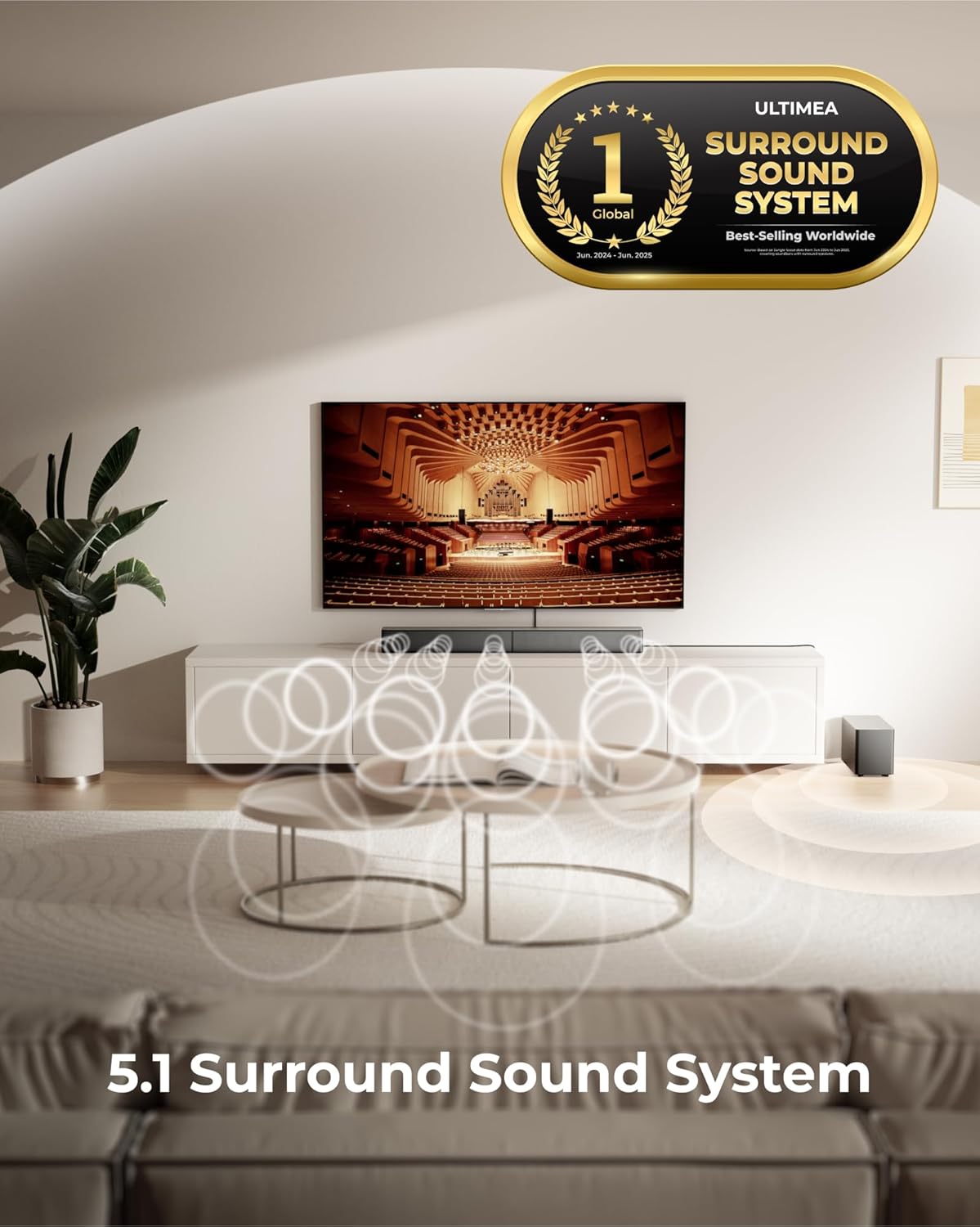 ULTIMEA 5.1CH Surround Sound Bar with Subwoofer, Dolby Atmos, VoiceMX, BassMX, APP, 300W Soundbar for Smart TV, Home Theater Surround Sound System for TV, BT 5.4, Poseidon M60 (2025 Model) - Image 4