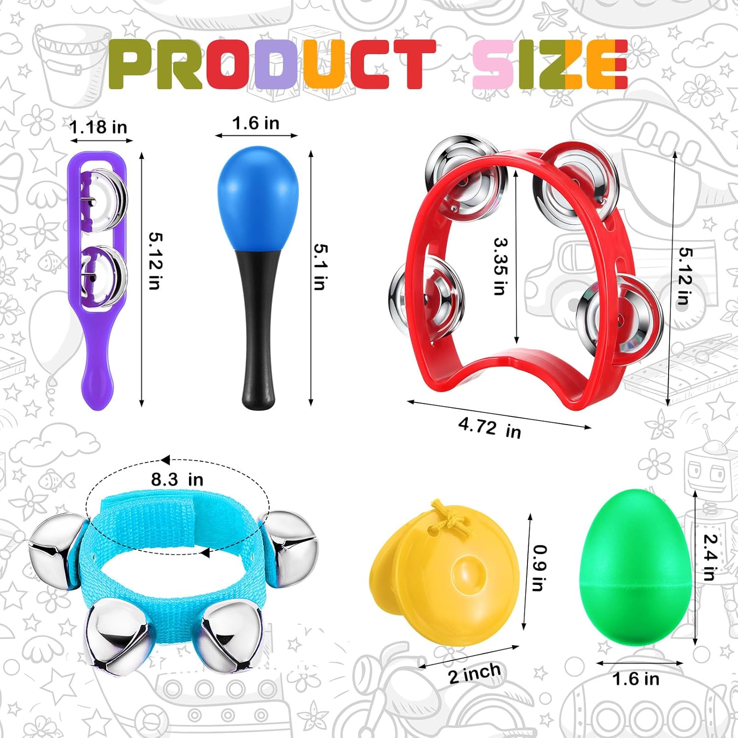 72 Pcs Shaker Musical Instruments for Kids Egg Shaker Wrist Hand Band Bells Maracas Percussion Tambourine Cymbals Plastic Castanets for Preschool Early Music Learning Toy - Image 2