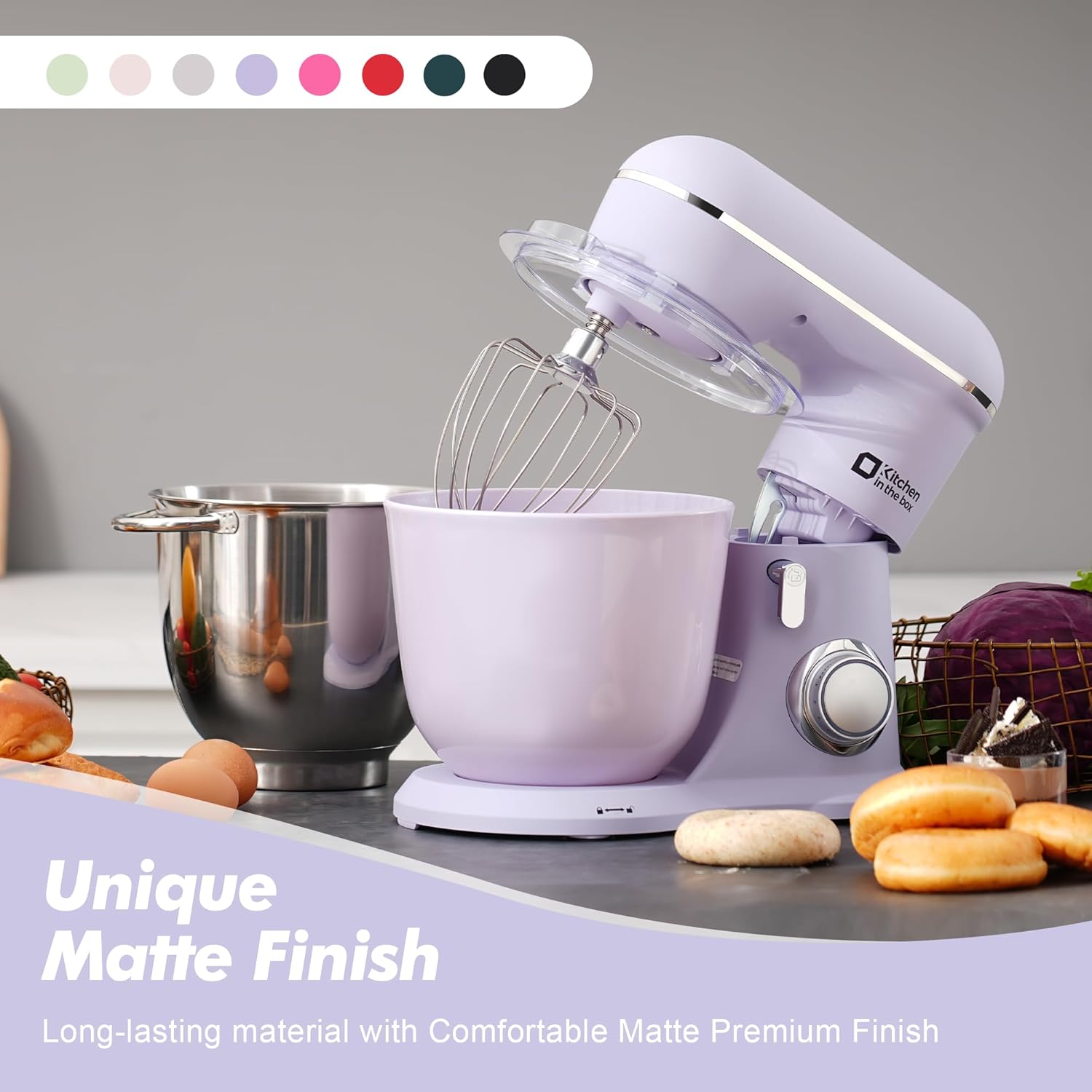 Kitchen in the box Stand Mixer, 4.5QT+5QT Two bowls Electric Food Mixer, 10 Speeds 3-IN-1 Kitchen Mixer for Daily Use with Egg Whisk,Dough Hook,Flat Beater (Lilac, 5QT) - Image 3