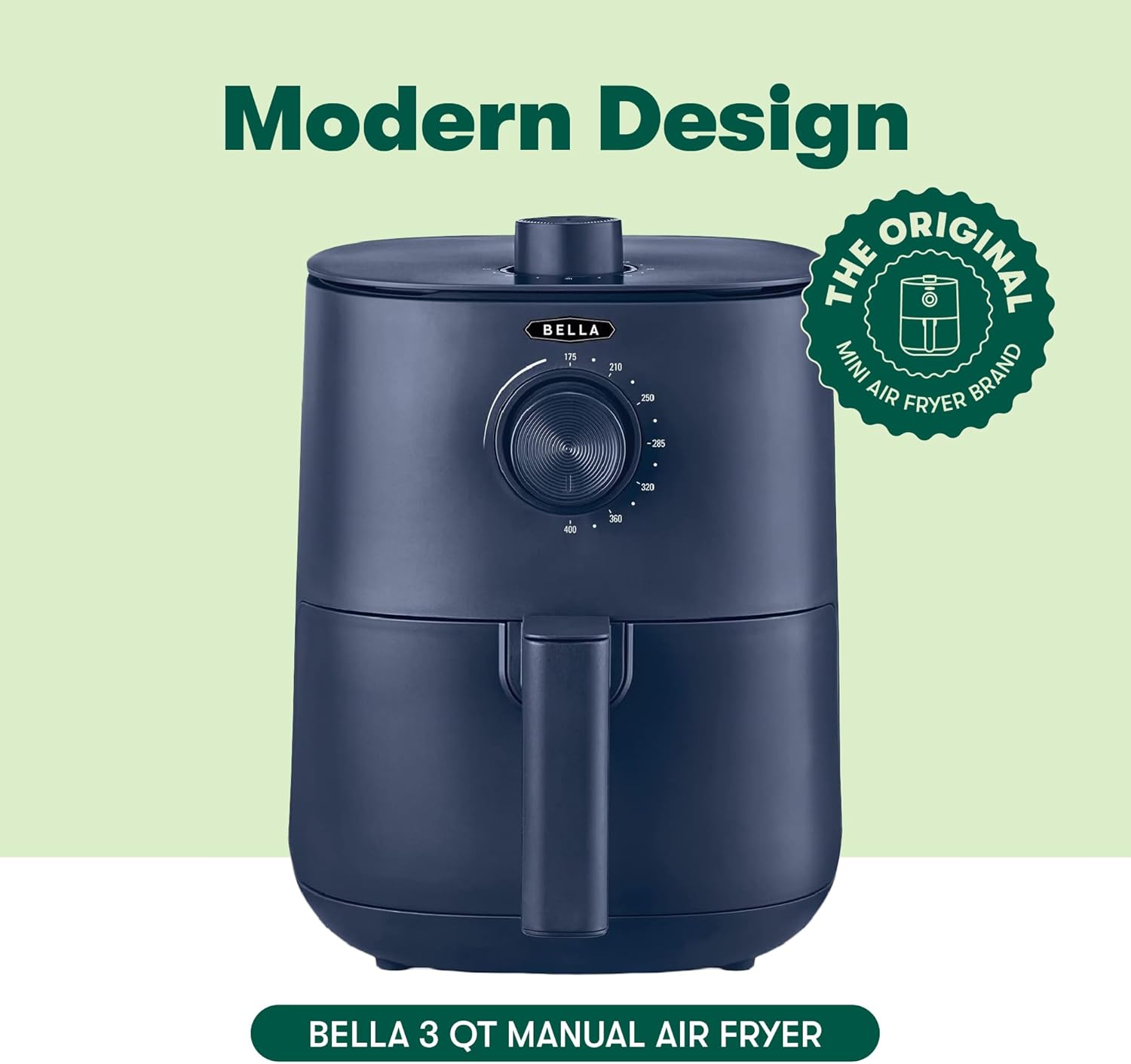 BELLA 3 Qt Manual Air Fryer Oven and 5-in-1 Multicooker with Removable Nonstick and Dishwasher Safe Crisping Tray and Basket, 1400 Watt Heating System, Matte Blue - Image 2