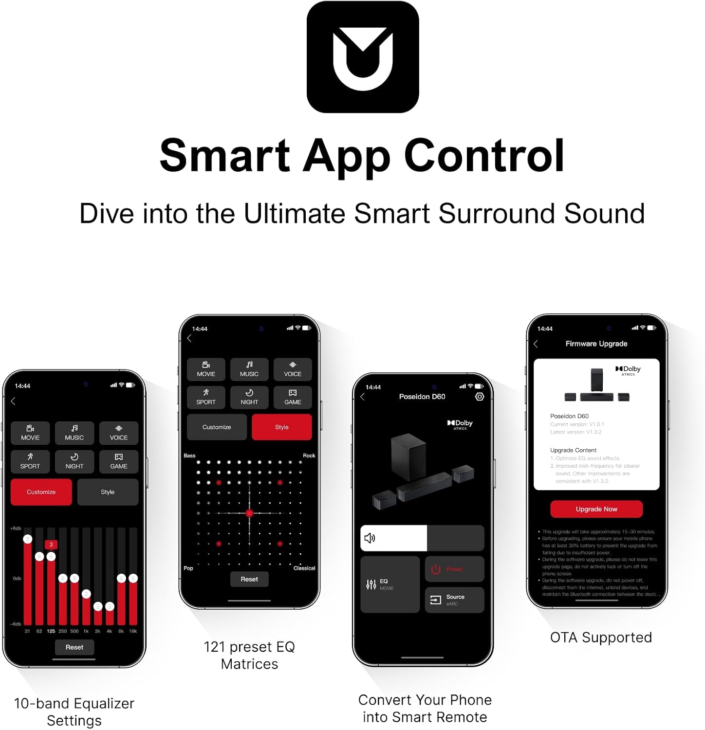 ULTIMEA 5.1 Sound Bar with Dolby Atmos, 410W Surround Sound System for TV, 3D Sound Bars for Smart TV with Subwoofer, Adjustable Surround and Bass, Home Audio Soundbars for TV, HDMI eARC, Poseidon D60 - Image 8