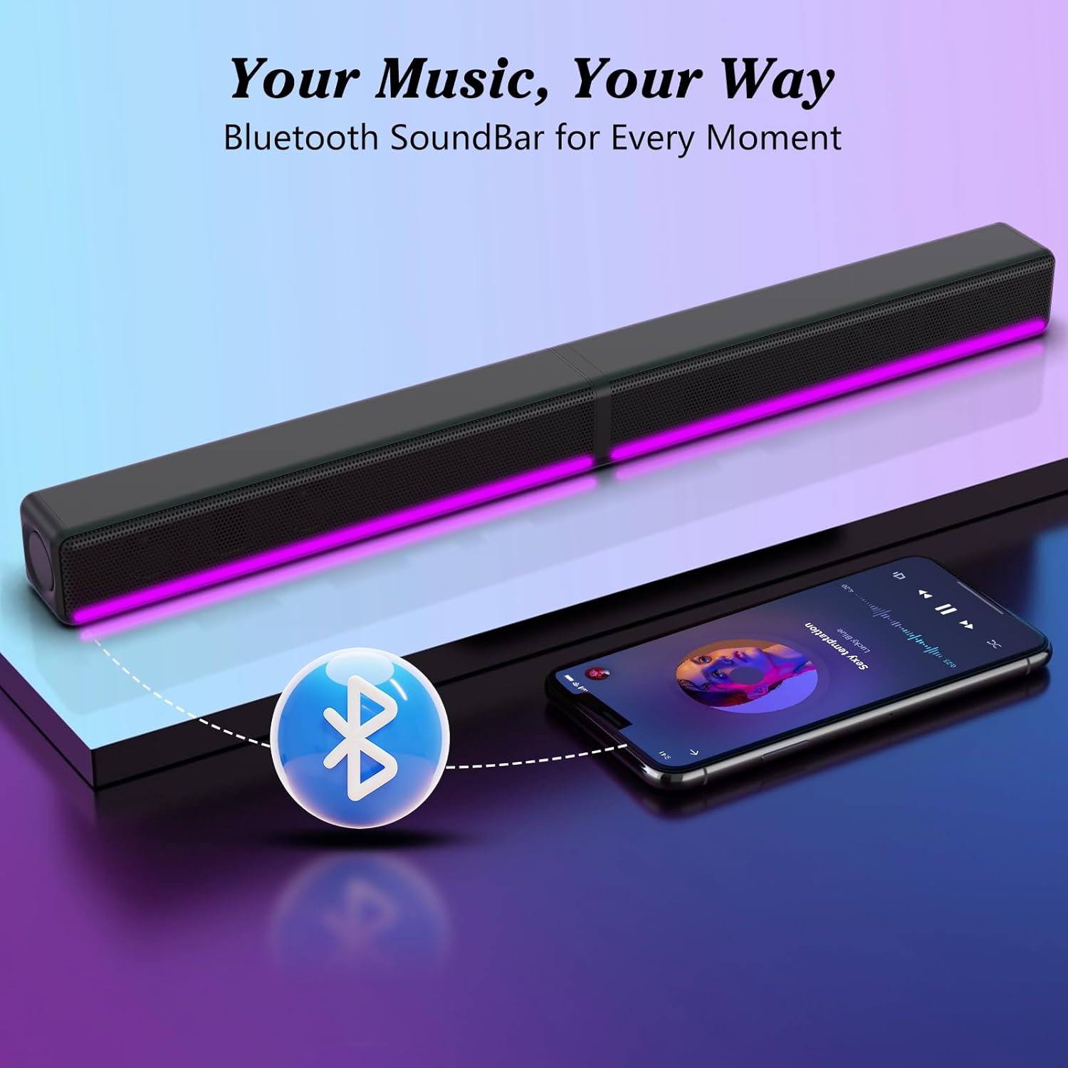 TV Sound Bar, Soundbar with RGB LED Lights & 2.1CH Bluetooth Speaker Surround System, 180W Surround Sound, AUX/Optical/HDMI ARC Home Theater Speaker, 2 in 1 Detachable for Smart TV/Projector/Gaming/PC - Image 4