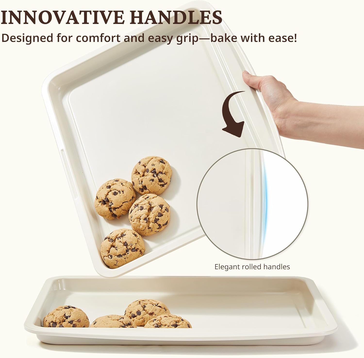 BRONYPRO Stackable Bakeware Set, 9-Piece Baking Pans Set with Non-Stick Coating and Innovative Handles, Includes Exclusive Donut Pan – Ideal for Home and Professional Baking(White) - Image 3