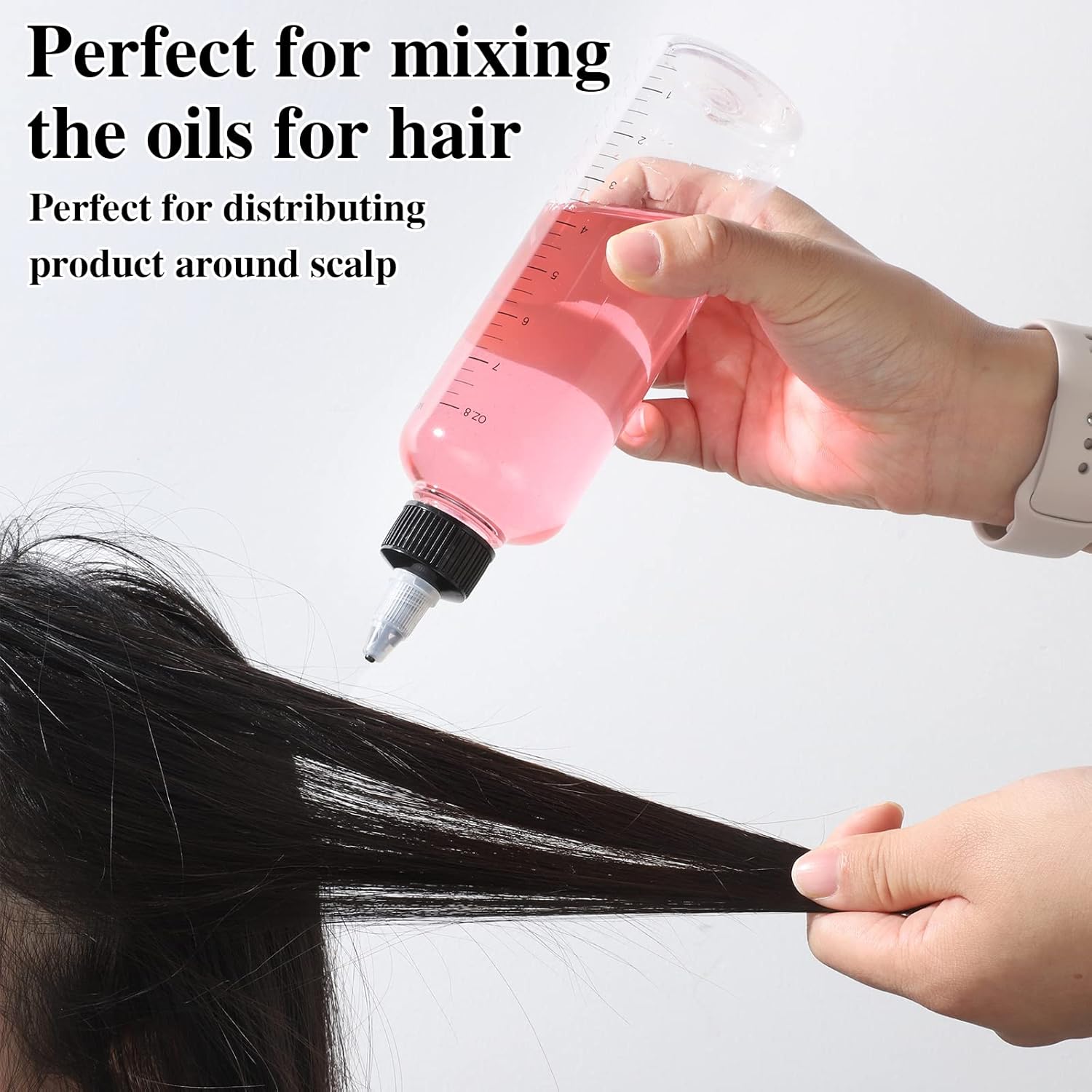 BESARME 2 Pack Applicator Bottle for Hair, 8.5 Ounce Hair Oil Applicator Plastic Squeeze Bottle Root Hair Dye Bottle Twist-On Top Tip Cap with Clear Graduated Scale - Image 3