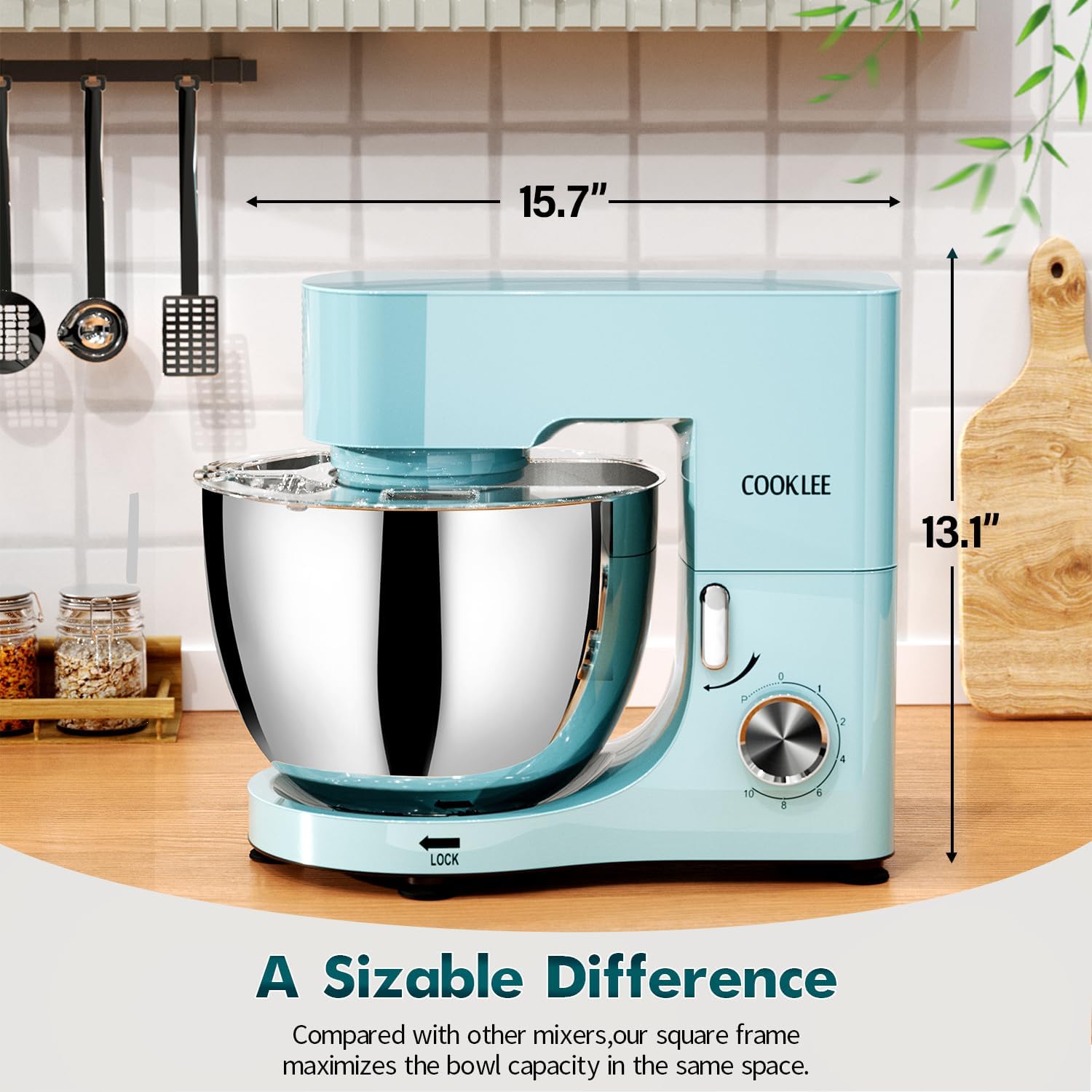COOKLEE Stand Mixer, 9.5 Qt. 660W 10-Speed Electric Kitchen Mixer with Dishwasher-Safe Dough Hooks, Flat Beaters, Wire Whip & Pouring Shield Attachments for Most Home Cooks, Blue - Image 2