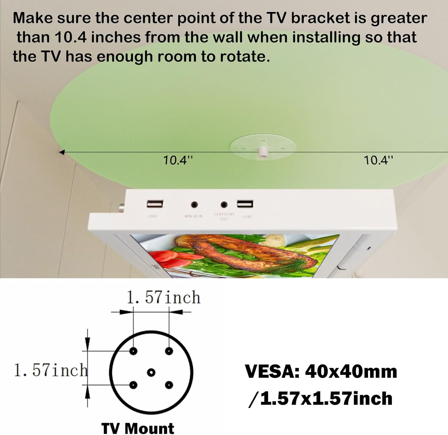 SYLVOX 15.6" Under Cabinet Smart TV – 360° Rotation, 90° Flip-Down Screen, Wireless Connectivity, Space-Saving Design for Kitchen, Bedroom, or RV. (Wood Grain Color) - Image 3