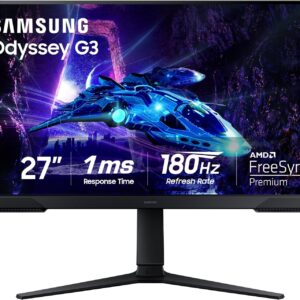 Samsung 27-Inch Odyssey G3 (G30D) Series FHD Gaming Monitor, 1ms, 180Hz, AMD FreeSync, Adjustable Stand, Black Equalizer, Virtual Aim Point, Eye Saver Mode, Flicker-Free, LS27DG302ENXZA