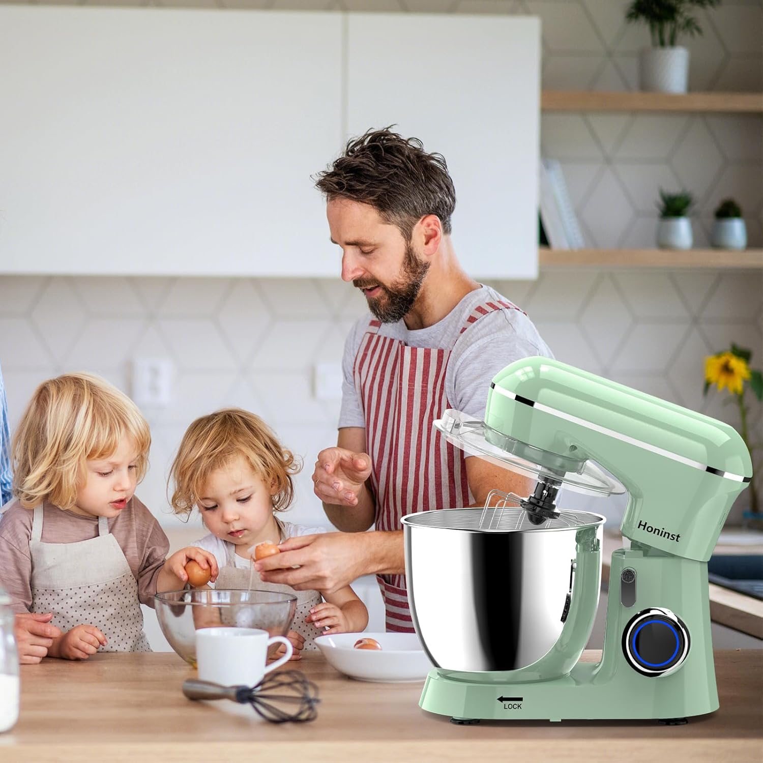 Stand Mixer, 6.5QT 10-Speed Tilt-Head Electric Stand Mixer, 3-In-1 Kitchen Mixer with Bowl, Dough Hook, Whisk and Beater, Food Mixer for Baking, Cake and Most Home Cooks, Light Green - Image 7