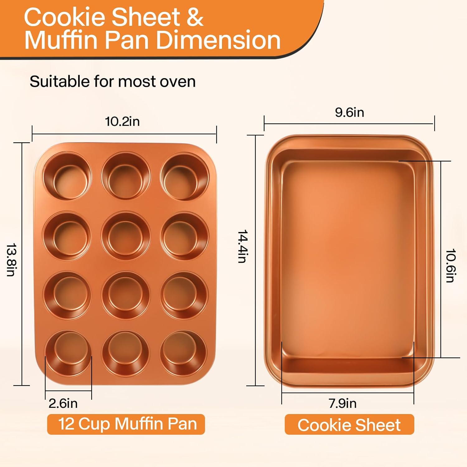 Baking Pans Set 6-Pieces, Non Stick Bakeware Set Stackable, with Cookie Sheet, Muffin, Round/Square Cake Pan, Loaf Pan, Rack, Oven Mitt for Home Baker, Gold - Image 9