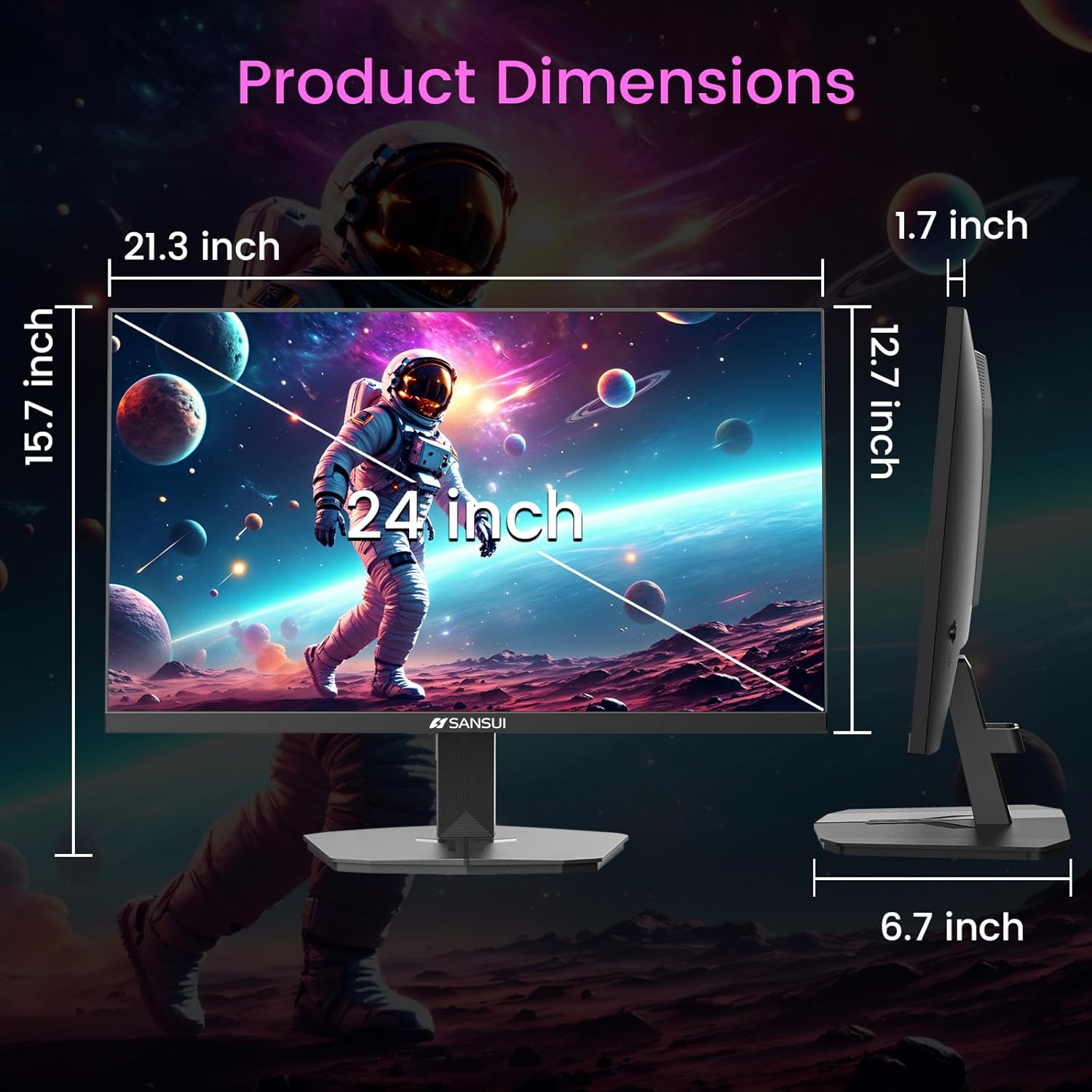 SANSUI 24 Inch Gaming Monitor 160Hz FHD 1080P Computer Monitor, FreeSync 1ms 4000:1 Contrast, HDMI DP Ports VESA Support Eye Care Monitor for Gaming Office (HDMI Cable Included ES-G24F4M) - Image 6