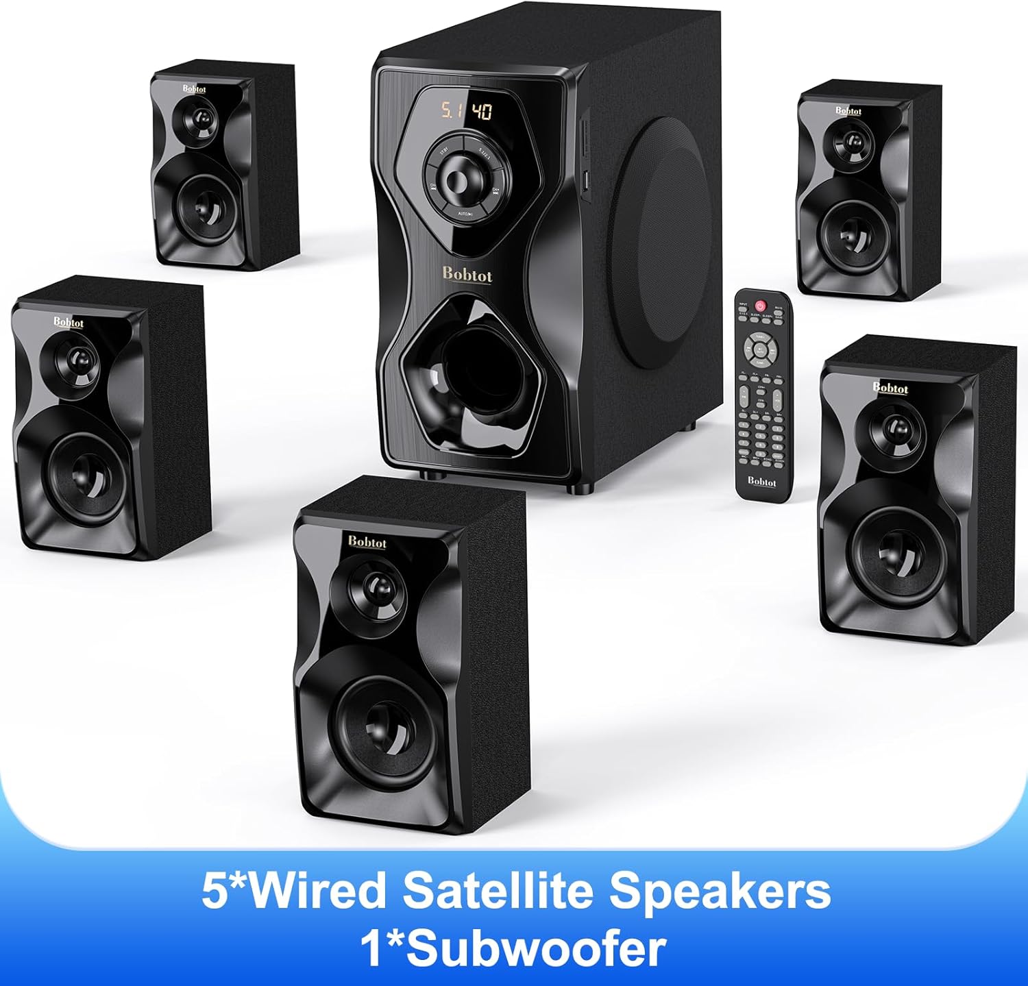 Bobtot Surround Sound Speakers Home Theater Systems - 700 Watts Peak Power 5.1/2.1Wired Stereo Speaker System 5.25" Subwoofer Strong Bass with Bluetooth HDMI ARC Optical Input - Image 9