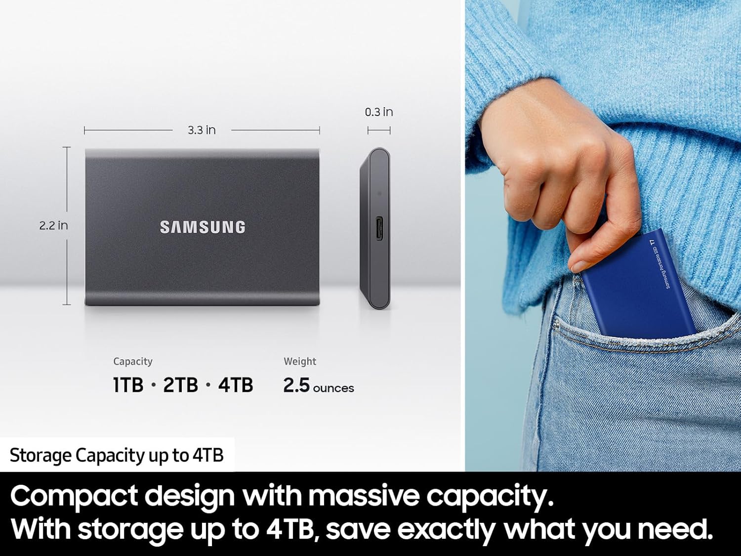 SAMSUNG T7 Portable SSD, 1TB External Solid State Drive, Speeds Up to 1,050MB/s, USB 3.2 Gen 2, Reliable Storage for Gaming, Students, Professionals, MU-PC1T0T/AM, Gray - Image 4