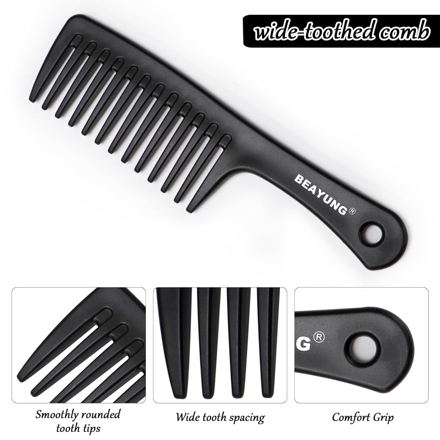 2PCS Large Wide Tooth Comb, Shower Combs, Hair comb for wet curly hair, Durable Hair Brush for Best Styling and Professional Hair Care(2Black) - Image 3