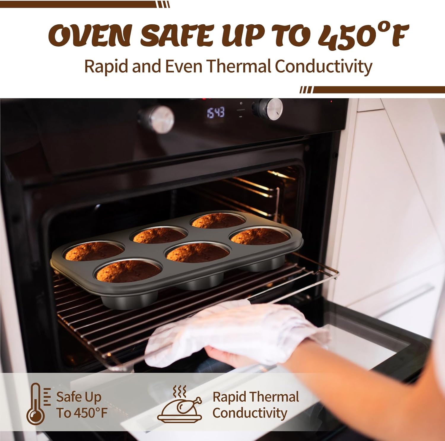 Baking Pans Set, Nonstick Bakeware Sets, Oven Pans for Cooking, AIVIKI 6 Pieces Baking Sheets Set Including Cookie Sheet, Deep Roaster Pan, Square Pan, Loaf Pan, Muffin Pan, Carbon Steel Baking Set - Image 5