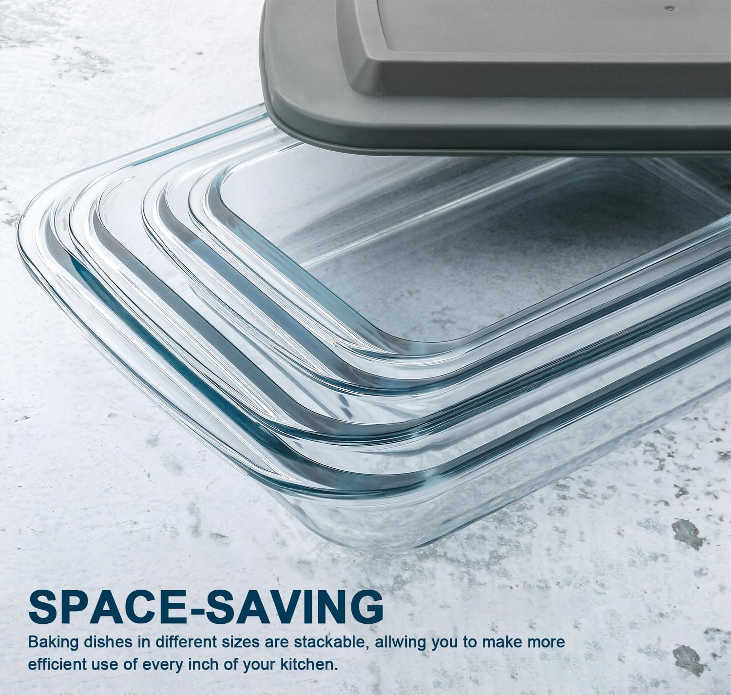 8-Piece Deep Glass Baking Dish Set with Plastic lids,Rectangular Glass Bakeware Set with Lids, Baking Pans for Lasagna, Leftovers, Cooking, Kitchen, Freezer-to-Oven and Dishwasher, Gray - Image 3