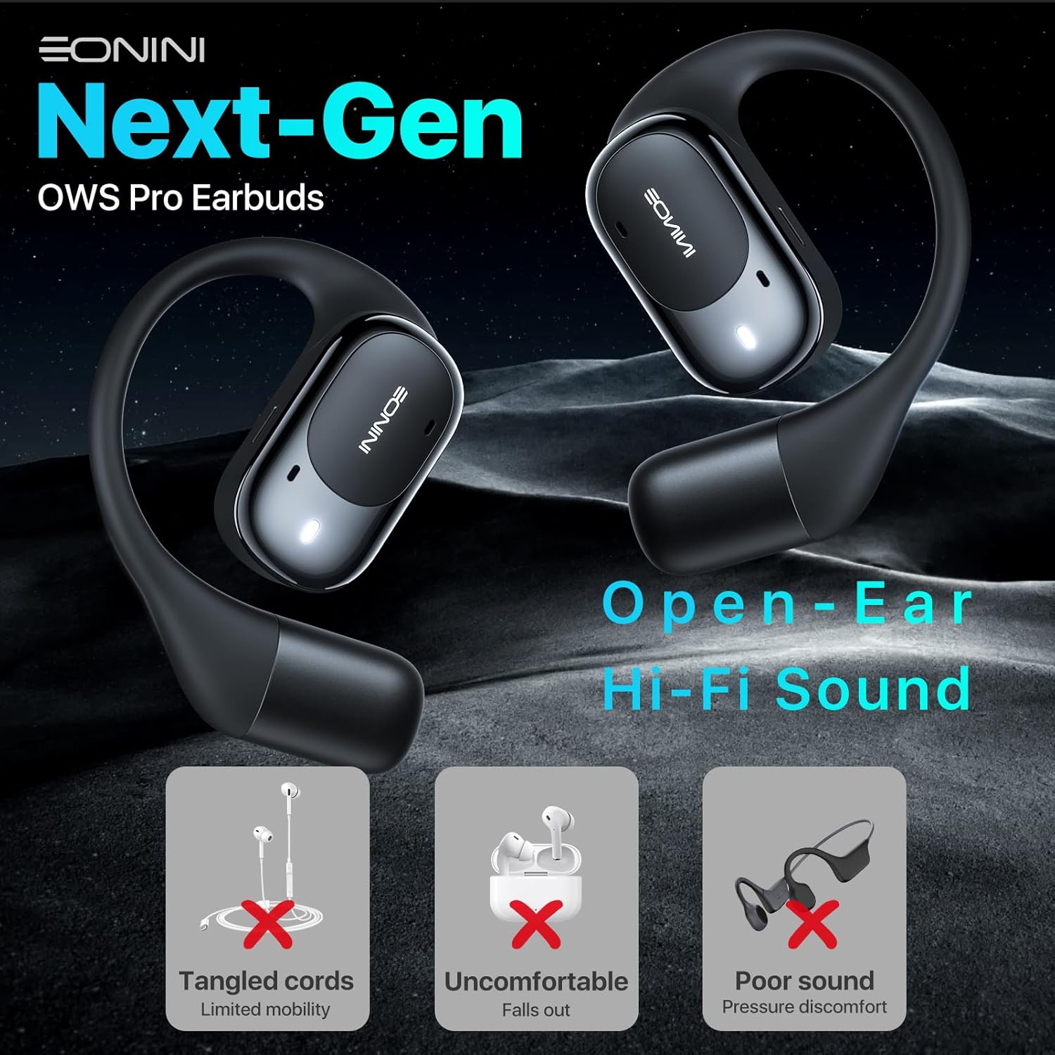 2025 Open Ear Earbuds Wireless Bluetooth Headphones, Earhook Sports Earphones with Mic, 40Hrs Playtime, Smart Digital Display, IPX5 Waterproof for Running, Gym, Cycling(Black) - Image 8