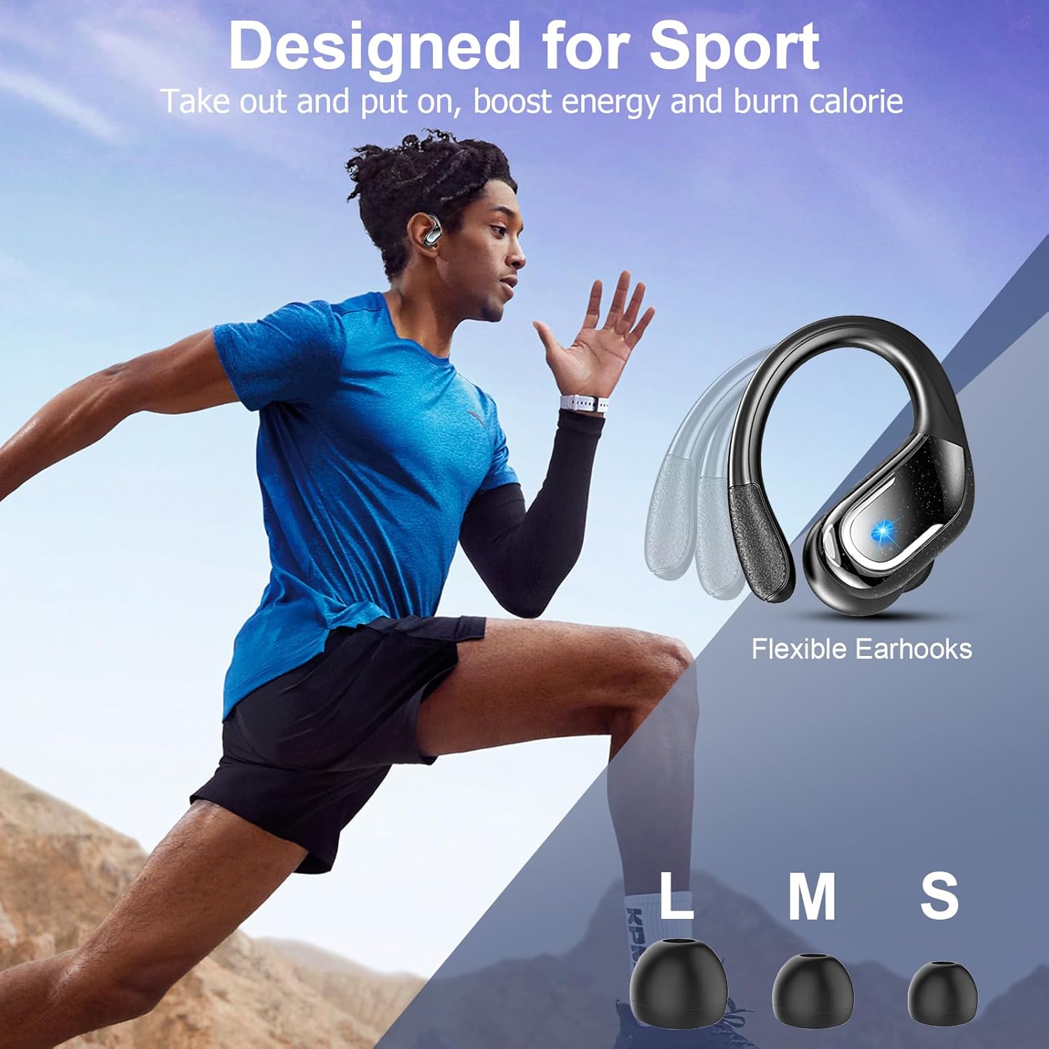 Wireless Earbud, 2025 New Bluetooth 5.4 Headphones 75Hrs Playtime, Bluetooth Earbuds Deep Bass Noise Cancelling Mic, Ear Bud with Sport Earhooks, IP7 Waterproof Wireless Earphones for Workout/Running - Image 4