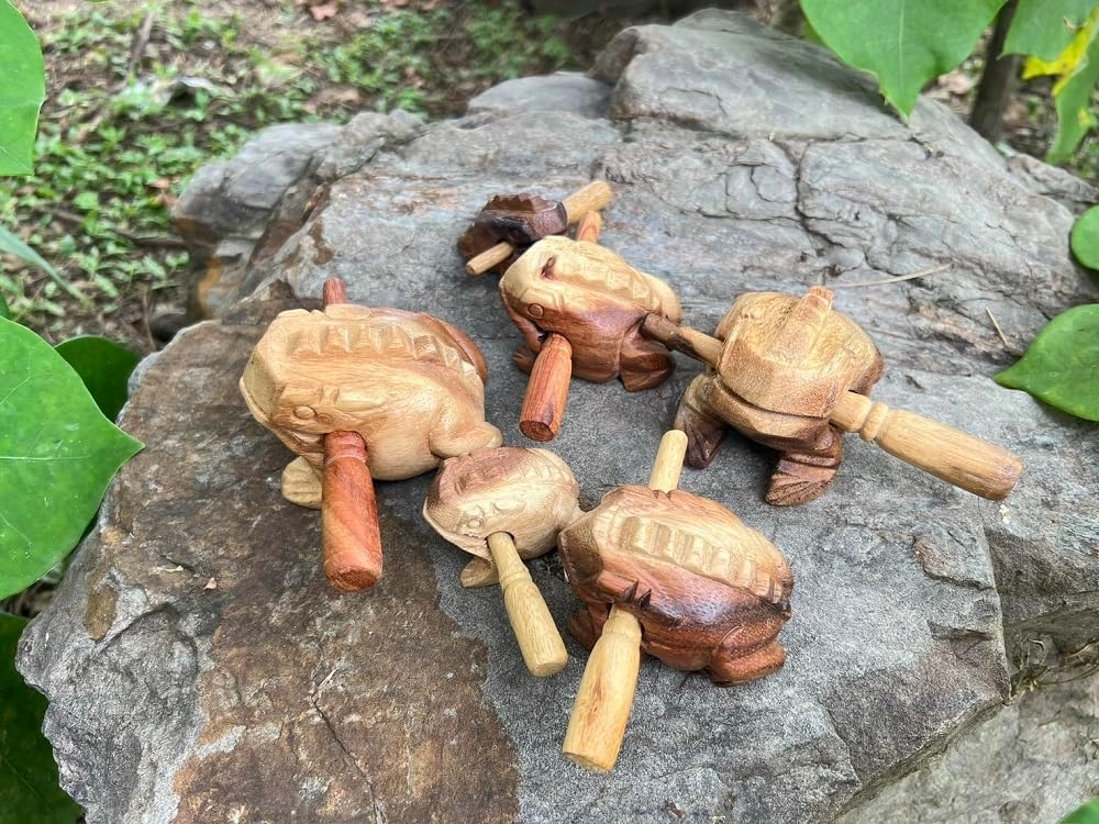 Vintage Thai Percussion Instruments Wooden Frog 3 Pcs Set of 4 Inch Frog, 3 Inch Frog, 2.25 Inch Frog, Wooden Frog Musical Instrument Home Decor (Vintage) - Image 6
