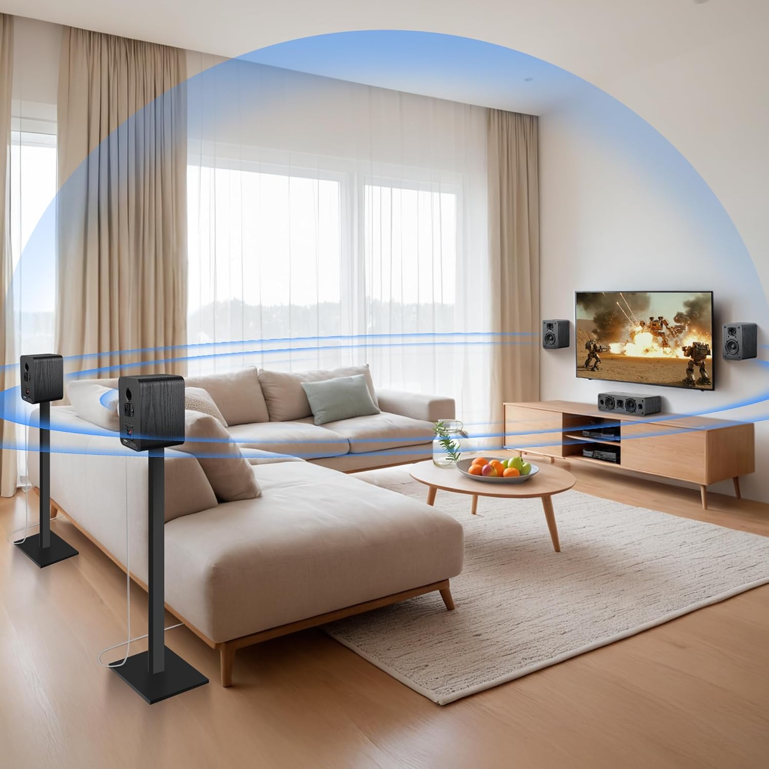 Saiyin 5.0 Home Theater System, 100w HiFi Surround Sound Speakers with Stereo Surround Sound and Classic Rretro Wood Grain for TV/PC, Passive, Amplifier or Receiver Required, Cable Not Included - Image 5