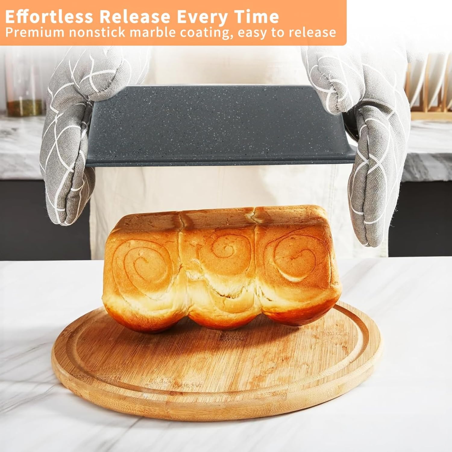 Non Stick Baking Pans Set, Bakeware Sets Stackable for Kitchen with Wider Grips, Oven Safe, Sprinkles Gray, 6 Piece Baking Set with Marble Coating, Round/Square/Muffin Cake Pan - Image 4