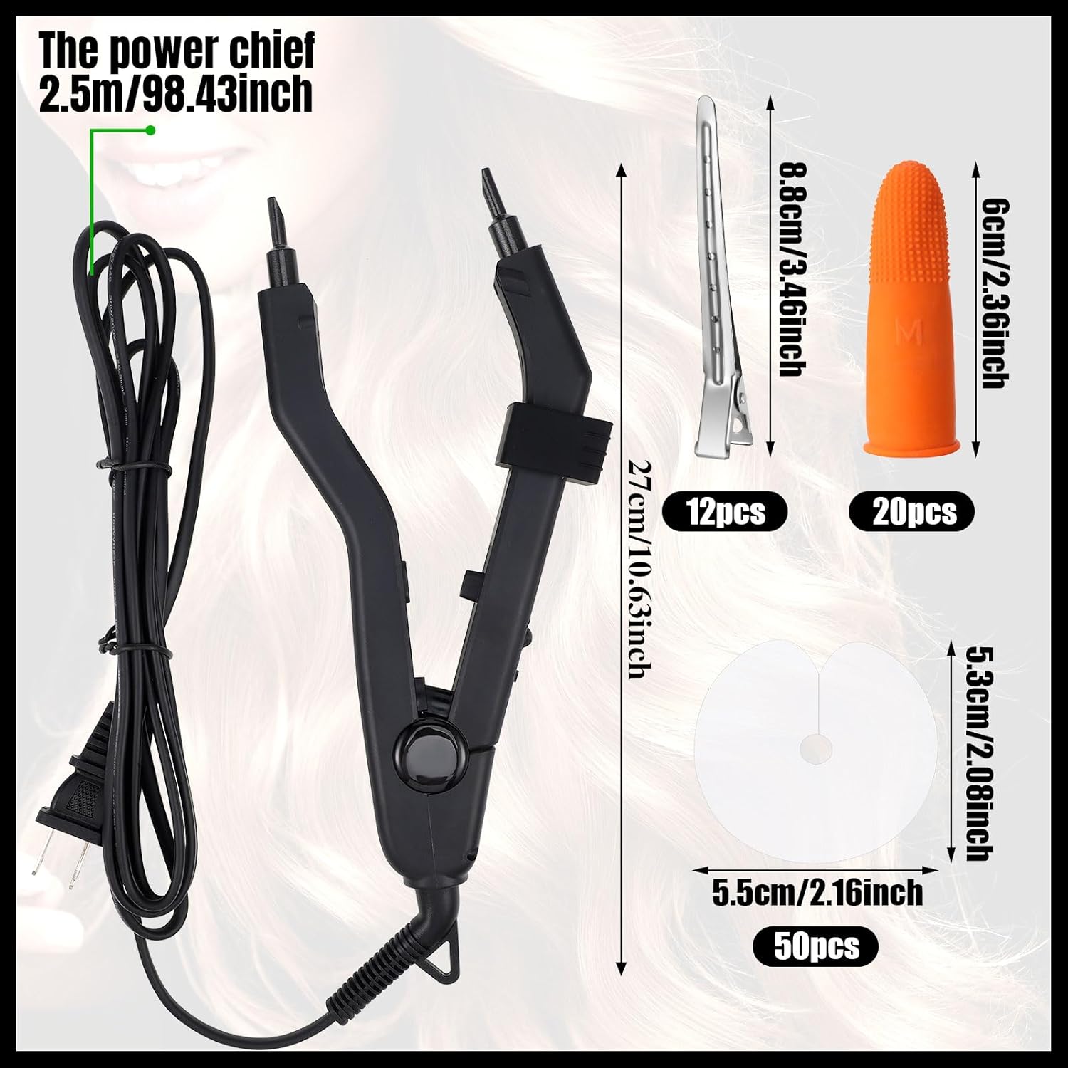 Hair Extensions Tool K Tips Hair Extensions Tool 12 Templates Clips 50 Fusion Glue Protector 201 Finger Protector 2 Bags Keratin Glue Granule Beads(Black) - Image 4