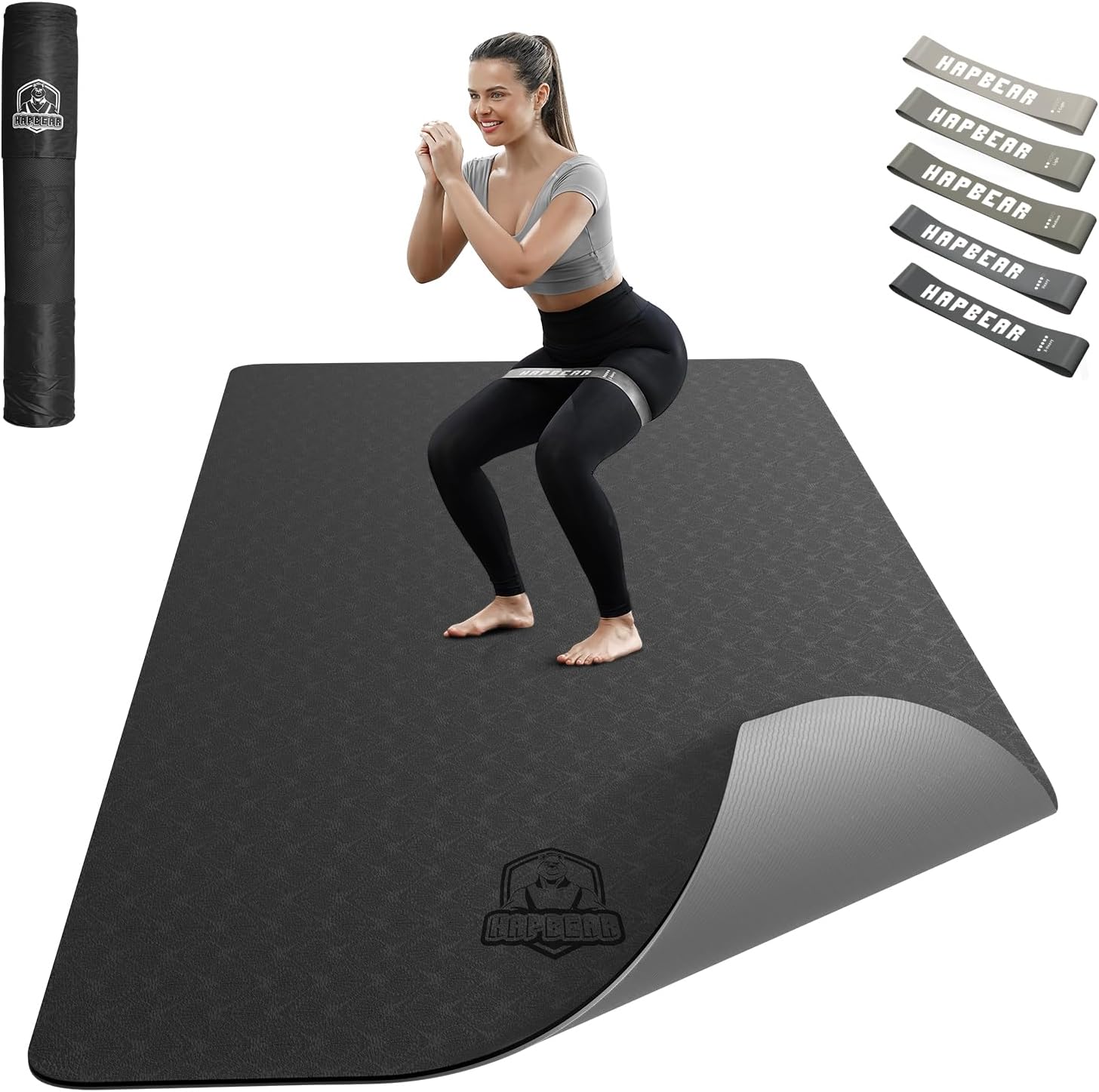 HAPBEAR Large Yoga Mat - 72"x36"x6mm (1/4 inch), Extra Wide Non-Slip Exercise Mat for Home Workout, Yoga, Pilates & Stretching, Durable & Eco-Friendly, Includes Bonus Resistance Bands & Carry Bag