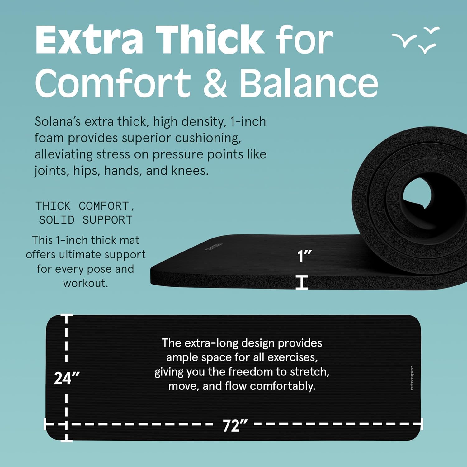 Retrospec Solana Yoga Mat 1" Thick With Nylon Carry Strap for Men & Women - Non Slip Exercise Mat for Home Yoga, Pilates, Stretching, Floor & Fitness Workouts - Image 4