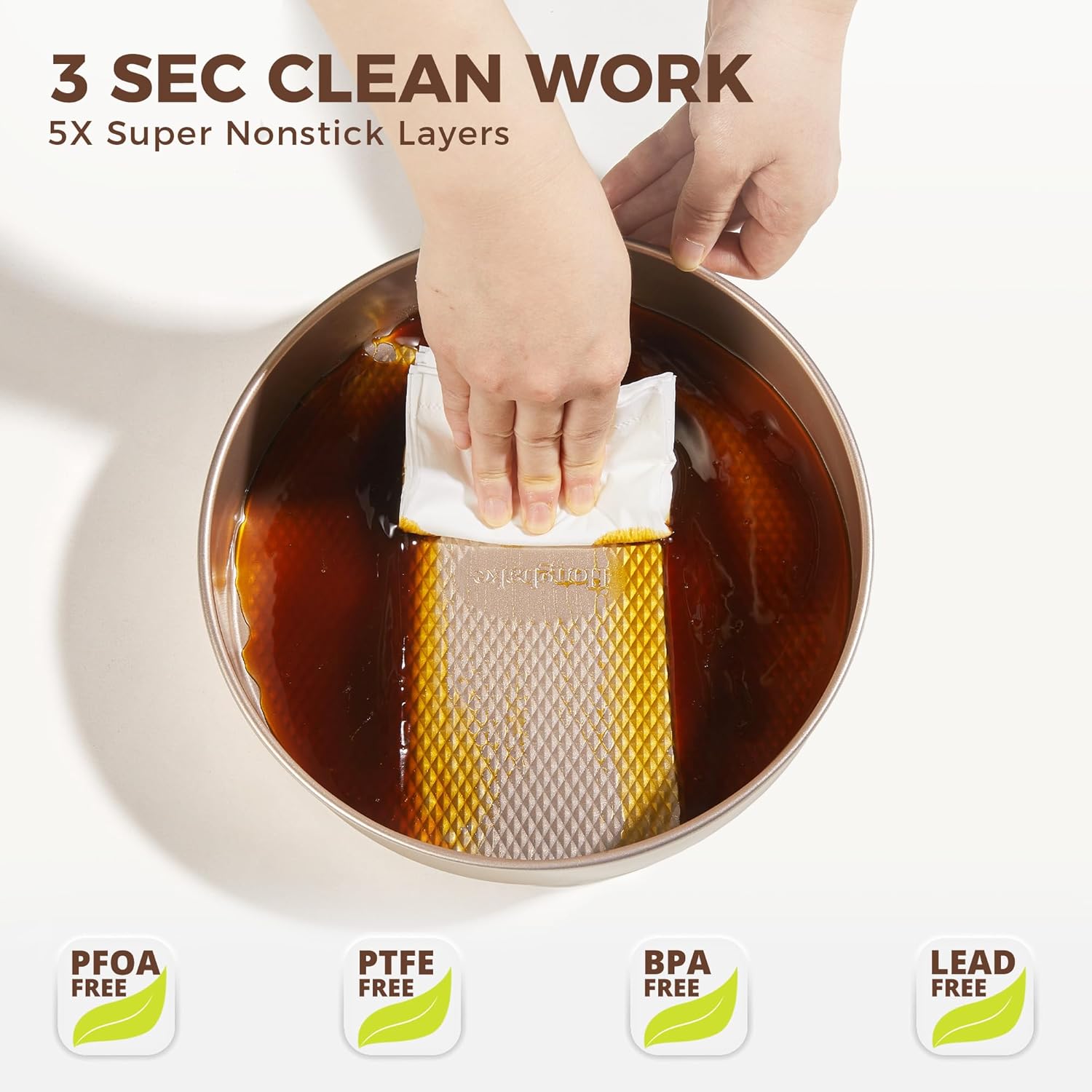 HONGBAKE 9-Piece Baking Pans Set Nonstick, Stackable Non Toxic Bakeware Sets with Diamond Texture, Oven Pan Set for Cooking, Includes Cookie Sheet with Rack, Cake Pan, Roasting Pan, Muffin Tin, Gold - Image 7