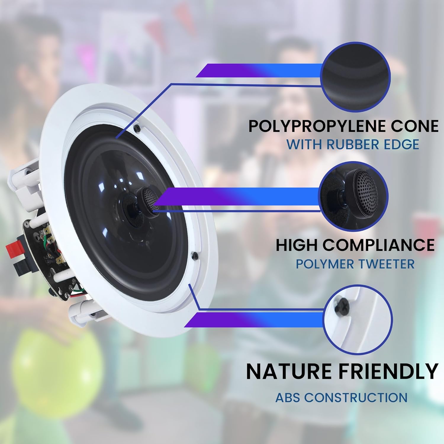 Home Theater System Kit with 1000 Watts 4-Chanel Bluetooth Receiver & 8 Qty 6.5" 200 Watts in-Wall in-Ceiling Speakers of 2-Way Stereo Sound with Woofer/Tweeter, Flush Design by Technical Pro - Image 7