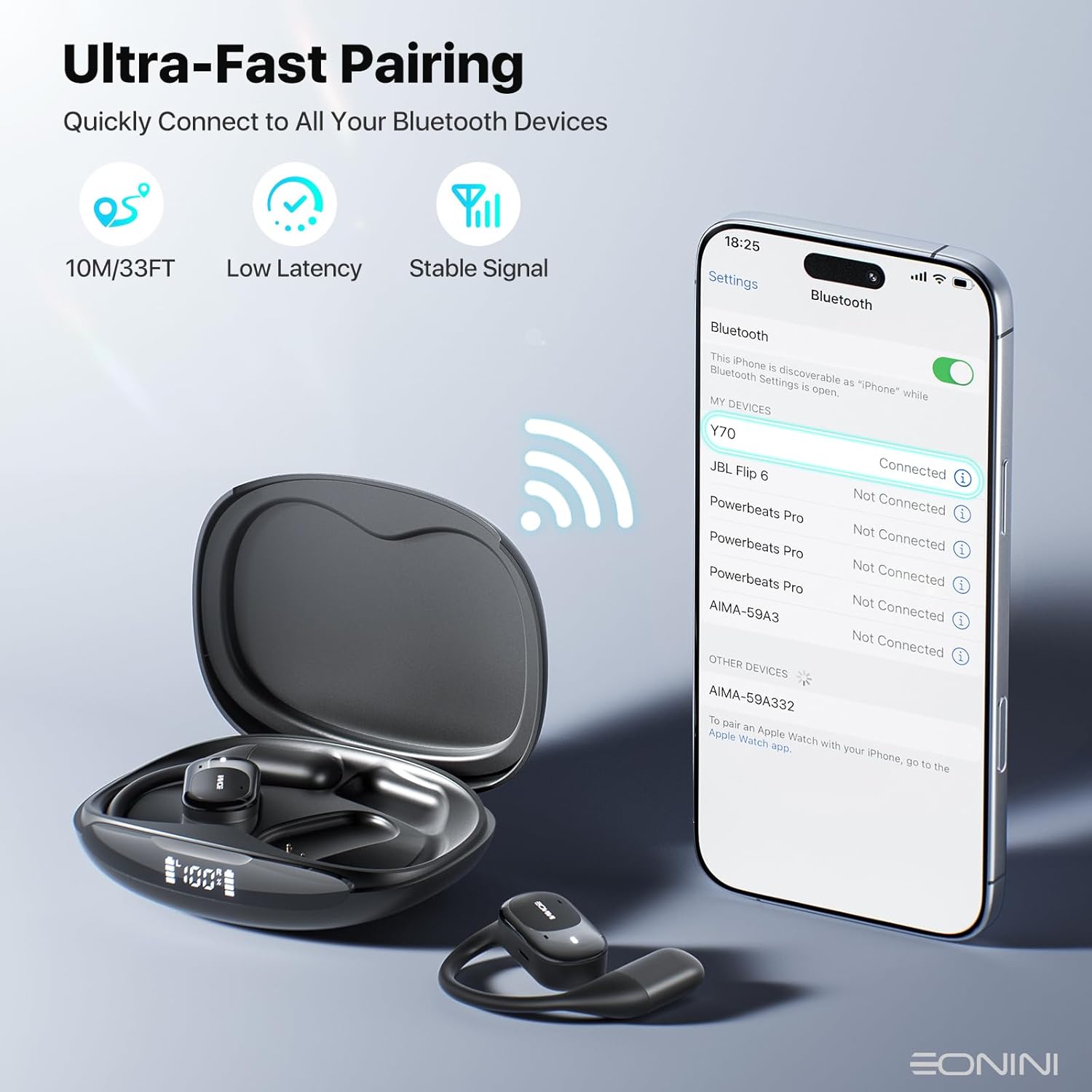 2025 Open Ear Earbuds Wireless Bluetooth Headphones, Earhook Sports Earphones with Mic, 40Hrs Playtime, Smart Digital Display, IPX5 Waterproof for Running, Gym, Cycling(Black) - Image 5