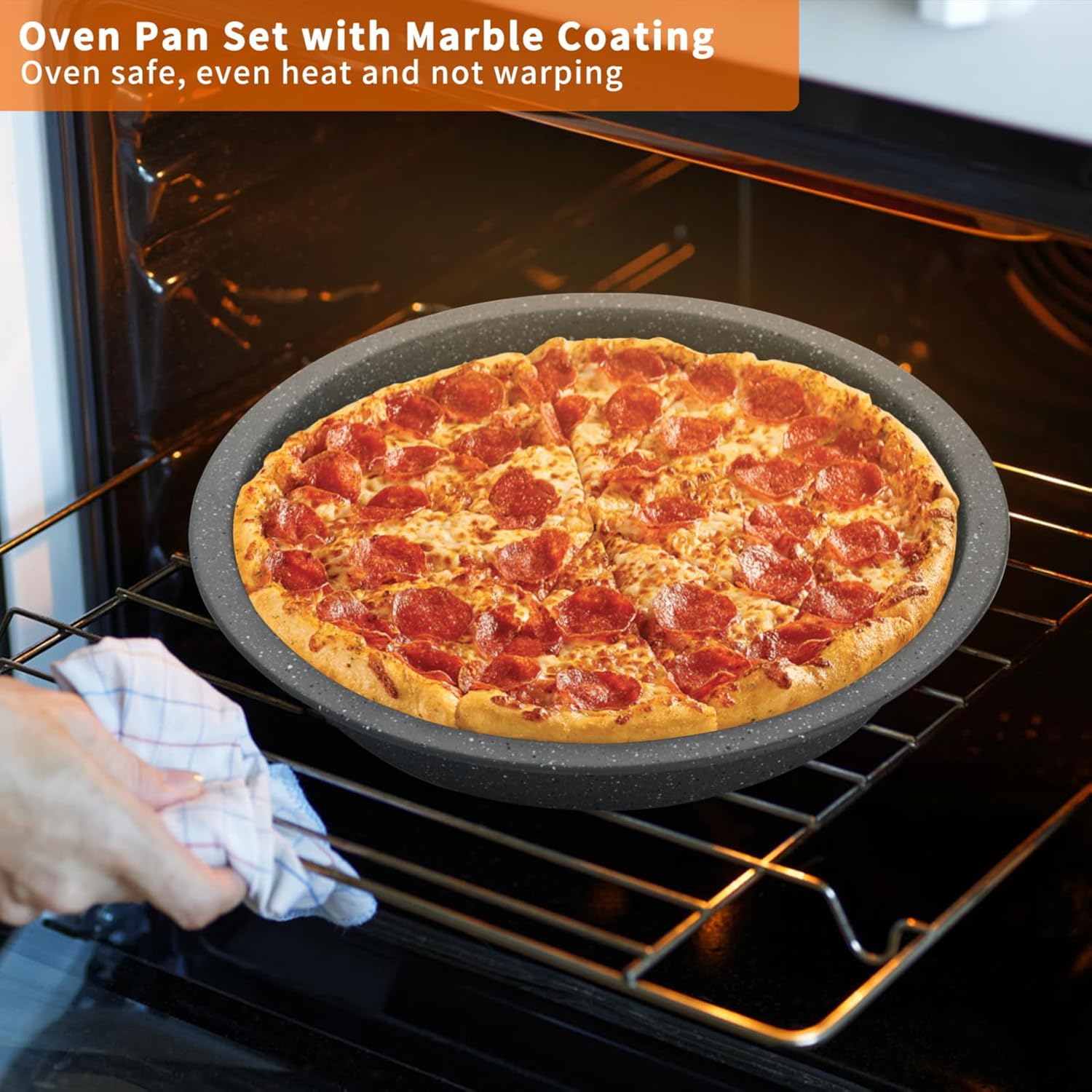 Non Stick Baking Pans Set, Bakeware Sets Stackable for Kitchen with Wider Grips, Oven Safe, Sprinkles Gray, 6 Piece Baking Set with Marble Coating, Round/Square/Muffin Cake Pan - Image 6