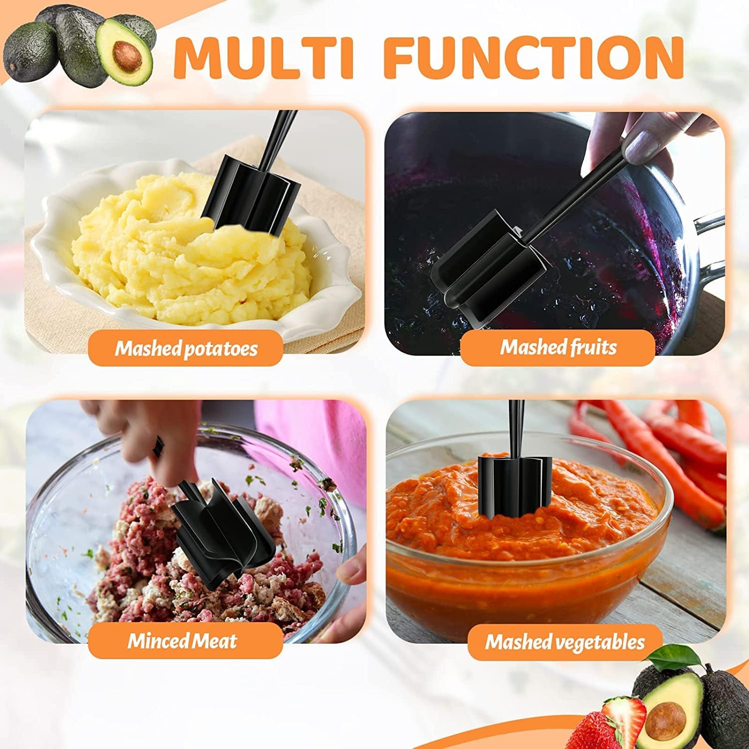 Meat Chopper, Hamburger Chopper, Potato Masher-Professional Multifunctional Heat Resistant Nylon Ground Beef Smasher Kitchen Tools And Gadgets, Safe For Non-Stick Cookware. - Image 3