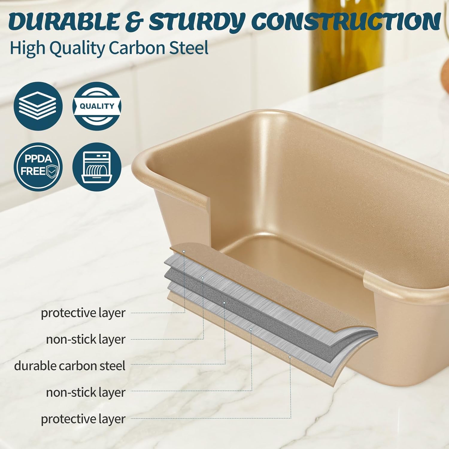 Baking Pans Set, Nonstick Stackable Bakeware Sets, Oven Pans for Cooking, AIVIKI 6 Pieces Baking Sheets Set Including Cookie Sheet, Deep Roaster Pan, Square Pan, Loaf Pan, Muffin Pan, Carbon Steel - Image 3