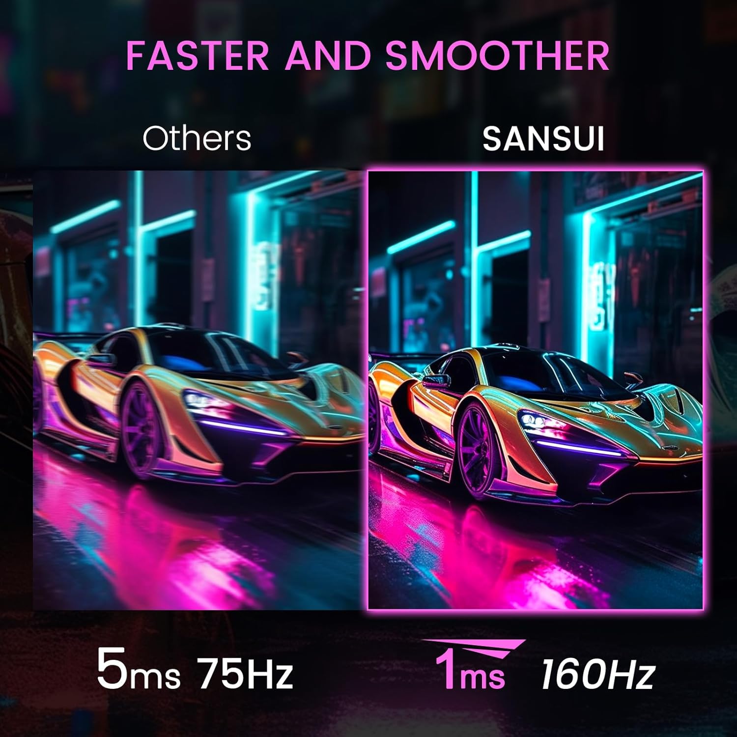 SANSUI 24 Inch Gaming Monitor 160Hz FHD 1080P Computer Monitor, FreeSync 1ms 4000:1 Contrast, HDMI DP Ports VESA Support Eye Care Monitor for Gaming Office (HDMI Cable Included ES-G24F4M) - Image 3