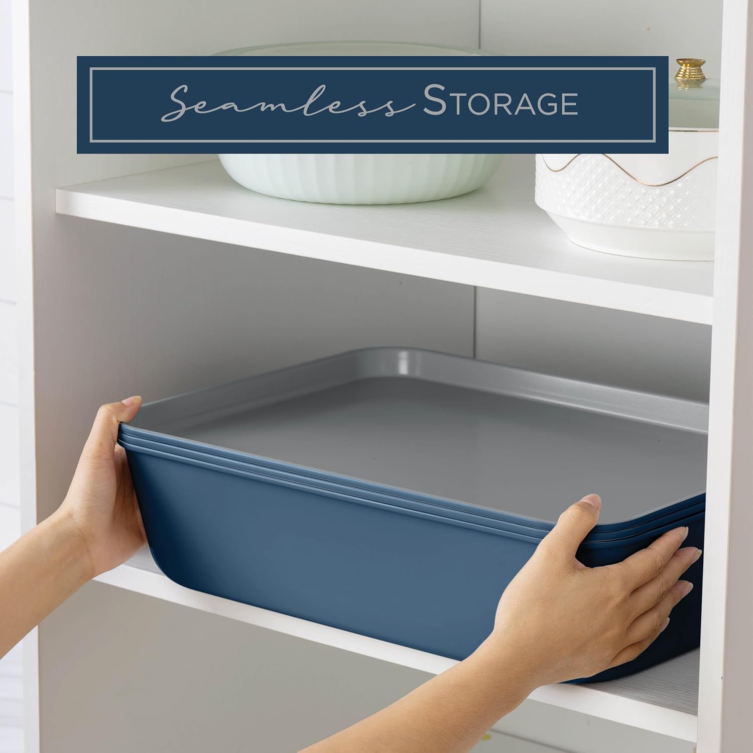 Country Kitchen Nonstick Stackable Bakeware Set - Durable, Easy Release Baking Set, Denim, 13 Pcs - Image 3