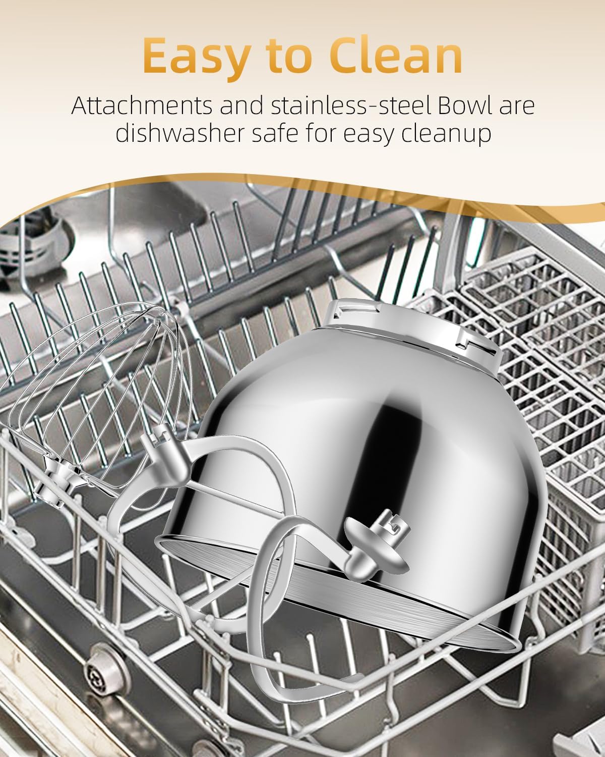 Facelle Tilt-Head Stand Mixer, 5QT+6QT Stainless Steel Two Bowls, 10 Speeds Kitchen Electric Food Mixer with Egg Whisk, Dough Hook, Beater, Dishwasher-Safe Attachment, Ideal Gift for Mom - Image 6