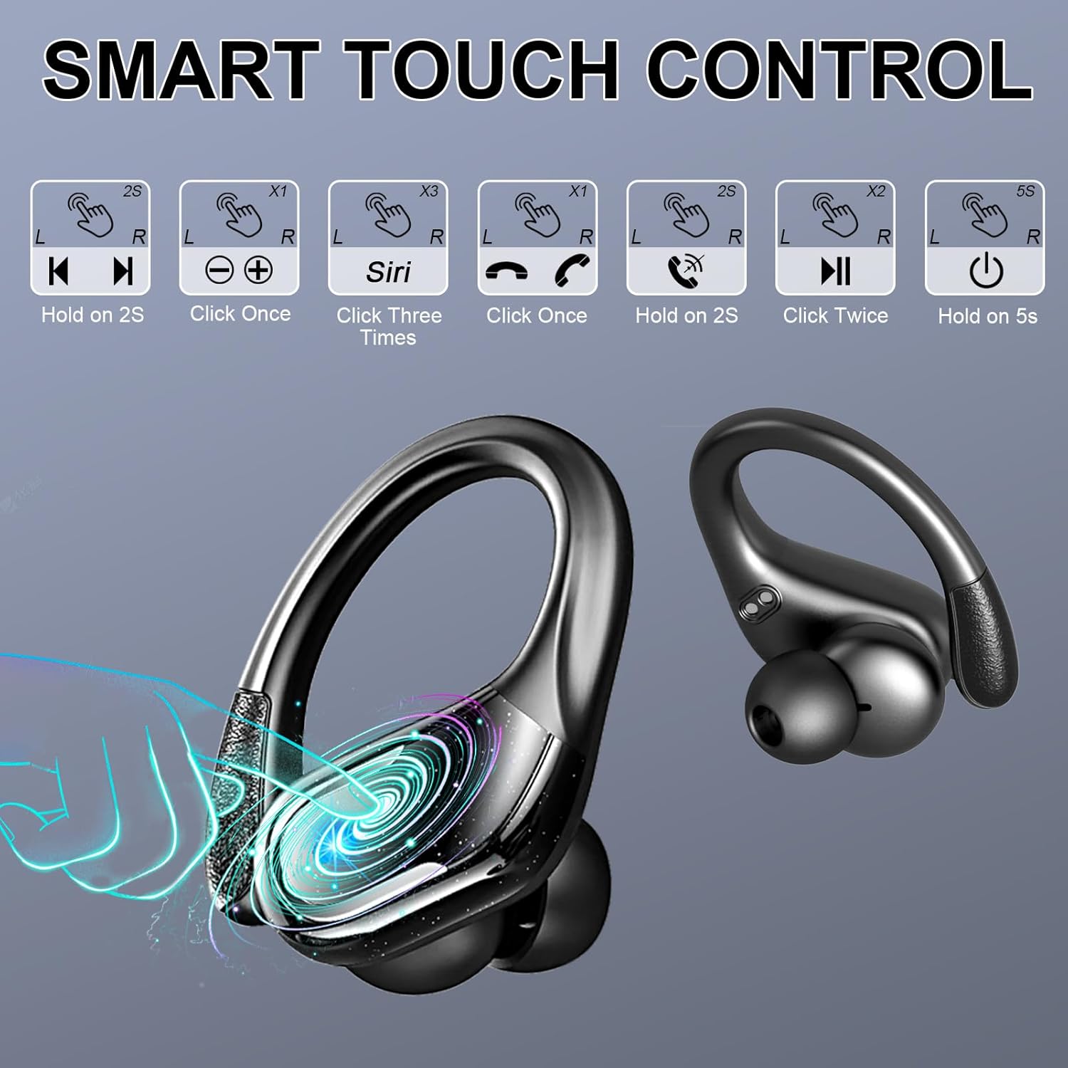 Wireless Earbuds Sport, Bluetooth 5.4 Headphones 2025 Bluetooth Earbuds with 75Hrs Stereo, 4 ENC Mic, Over-Ear Buds with Earhooks Noise Canceling Earphones , IP7 Waterproof Headset for Workout/Running - Image 7