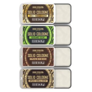 Viking Revolution 4 Pack Mens Colognes – 0.5 Oz Solid Perfume with Spiced Vanilla, Sweet Tobacco, Majestic Oud, Bergamot – Travel Wax Balm Cologne