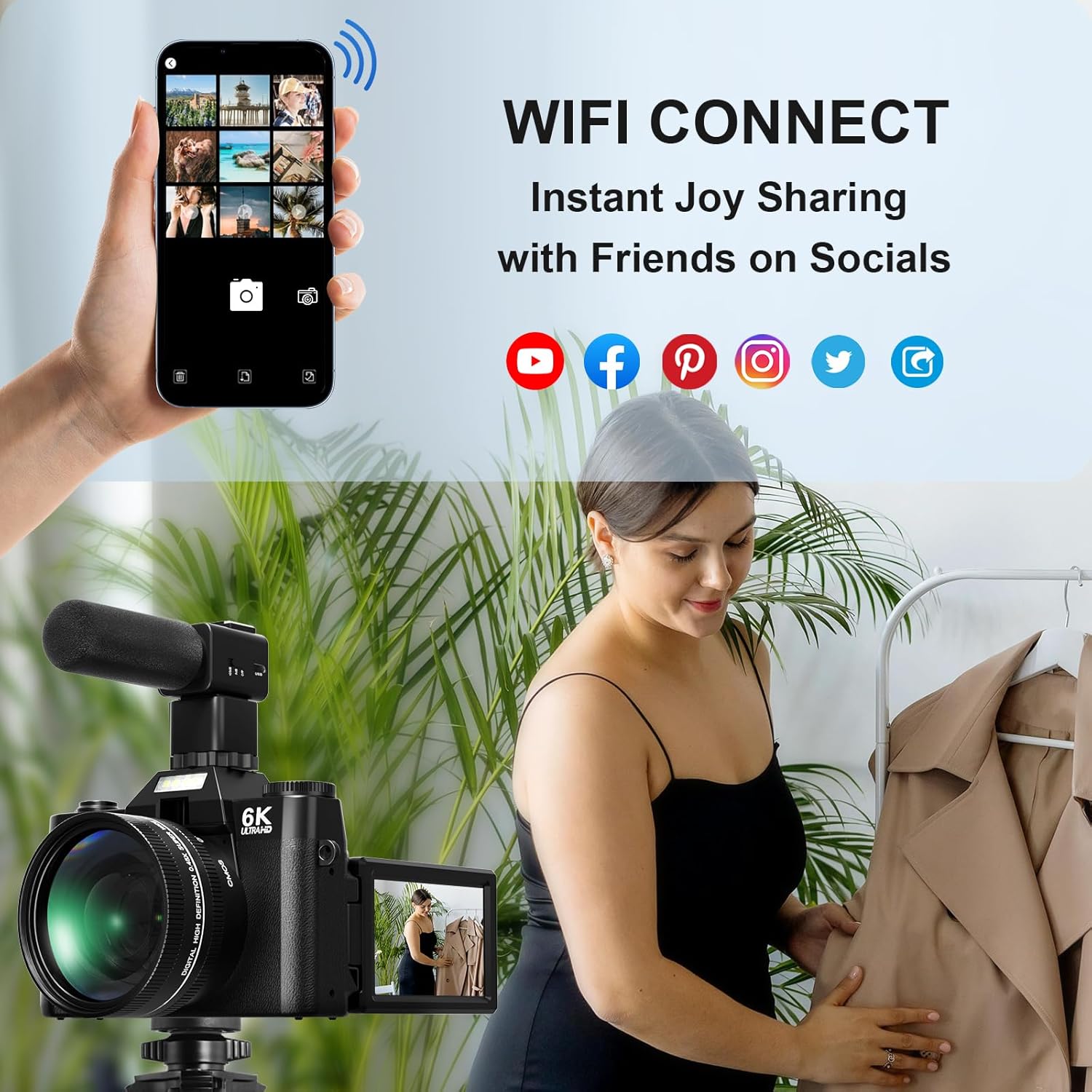 Yatao Digital Cameras for Photography and Vlogging, 6K 64MP Flip Screen, Dual Lens, Microphone for Video, 64GB TF Card, Compact Photo WiFi Camera for YouTube Kit Travel, Beginners (Black) - Image 6