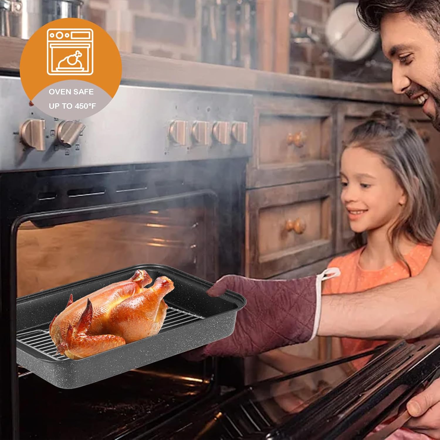 6 Pieces Baking Pans Set, Nonstick Bakeware Sets, Baking Supplies Includes Cake Pan 9 Inch Round, Muffin Pan, Square Baking Pan, Loaf Pan, Roaster Pan and Wire Rack - Image 5