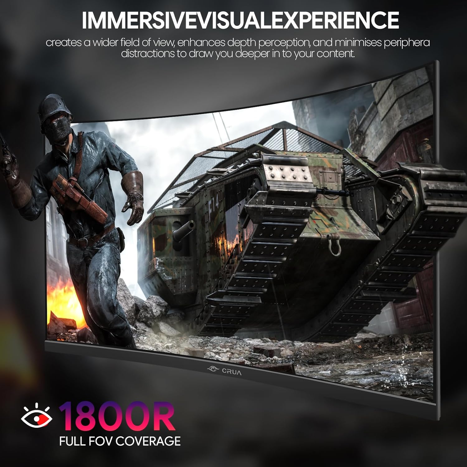 CRUA 27" Curved Gaming Monitor, FHD 1920x1080P, 144Hz/180Hz Computer Monitor, 1800R VA Screen, 120% sRGB, AMD FreeSync, HDMI & DP, Wall Mount Install- Black - Image 4
