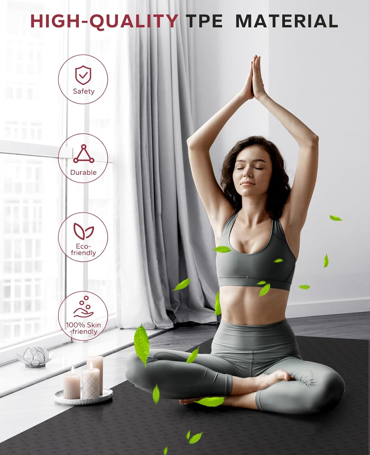 HAPBEAR Large Yoga Mat - 72"x36"x6mm (1/4 inch), Extra Wide Non-Slip Exercise Mat for Home Workout, Yoga, Pilates & Stretching, Durable & Eco-Friendly, Includes Bonus Resistance Bands & Carry Bag - Image 6