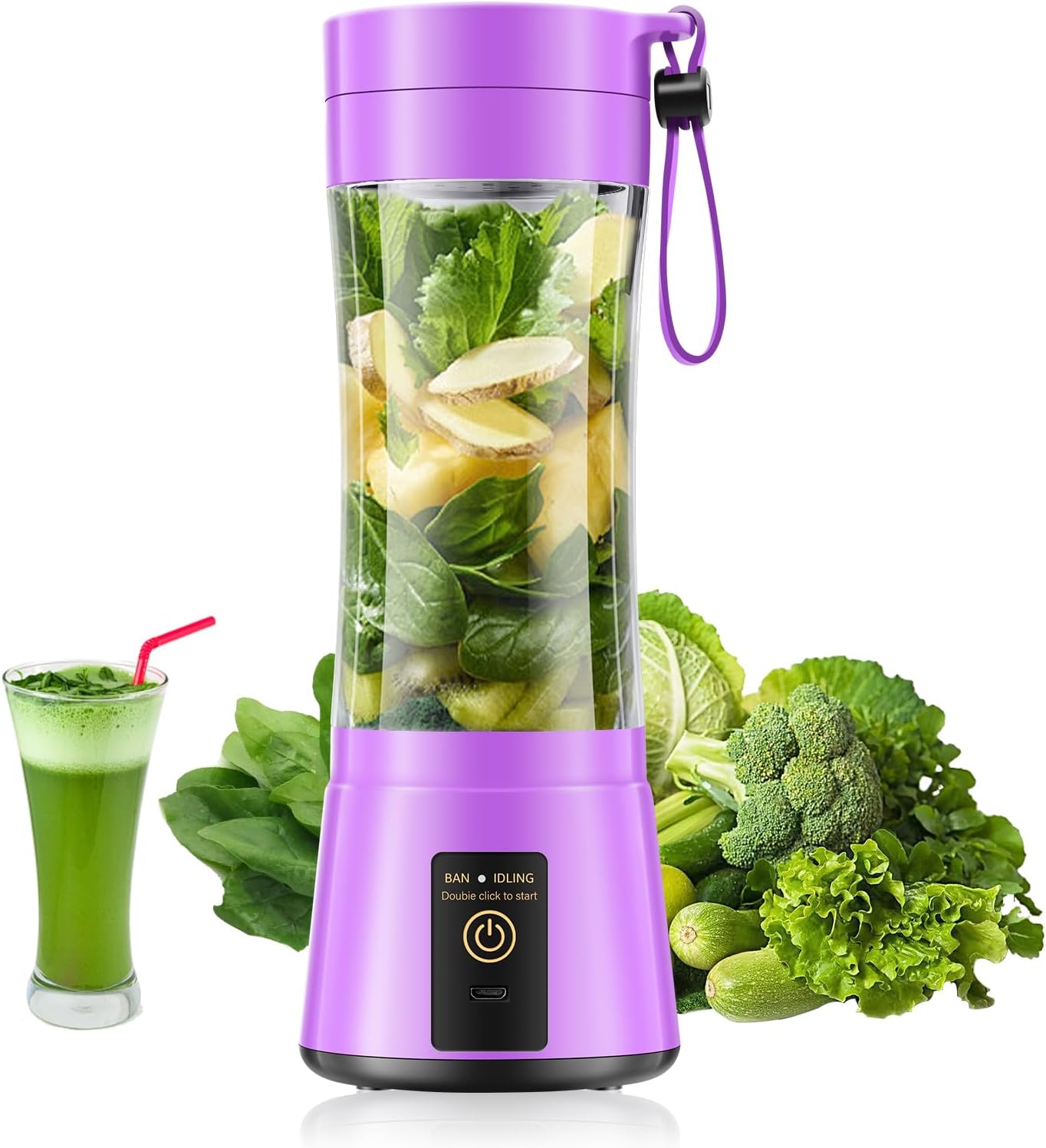 Cordless Portable Personal Size Blender - USB Rechargeable Blender for Smoothies and Shakes, 6 Blades with 380Ml BPA Free Juice Cup, Freshly Squeezed for Picnic/Sprots