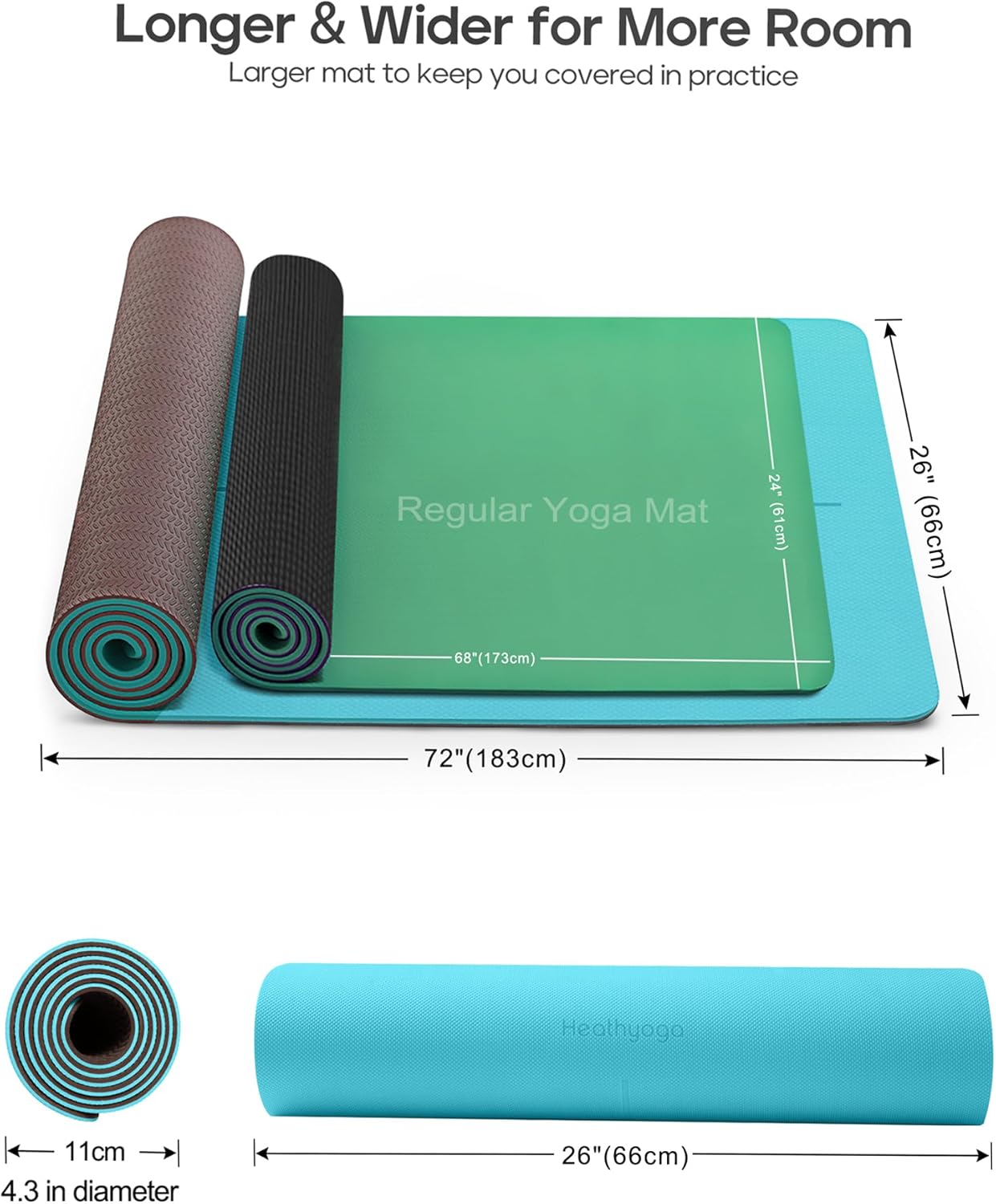 Heathyoga Eco Friendly Non Slip Yoga Mat, Body Alignment System, SGS Certified TPE Material - Textured Non Slip Surface and Optimal Cushioning,72"x 26" Thickness 1/4" - Image 5