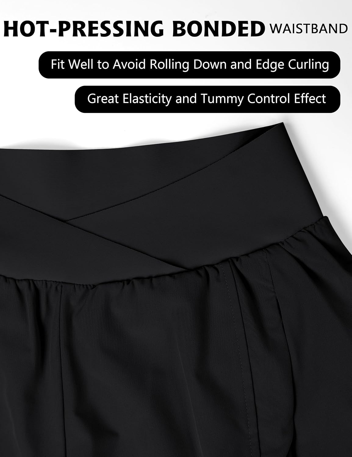 Blooming Jelly Women's Workout Shorts Athletic Running Shorts Crossover High Waisted Gym Shorts with Zipper Pockets - Image 3